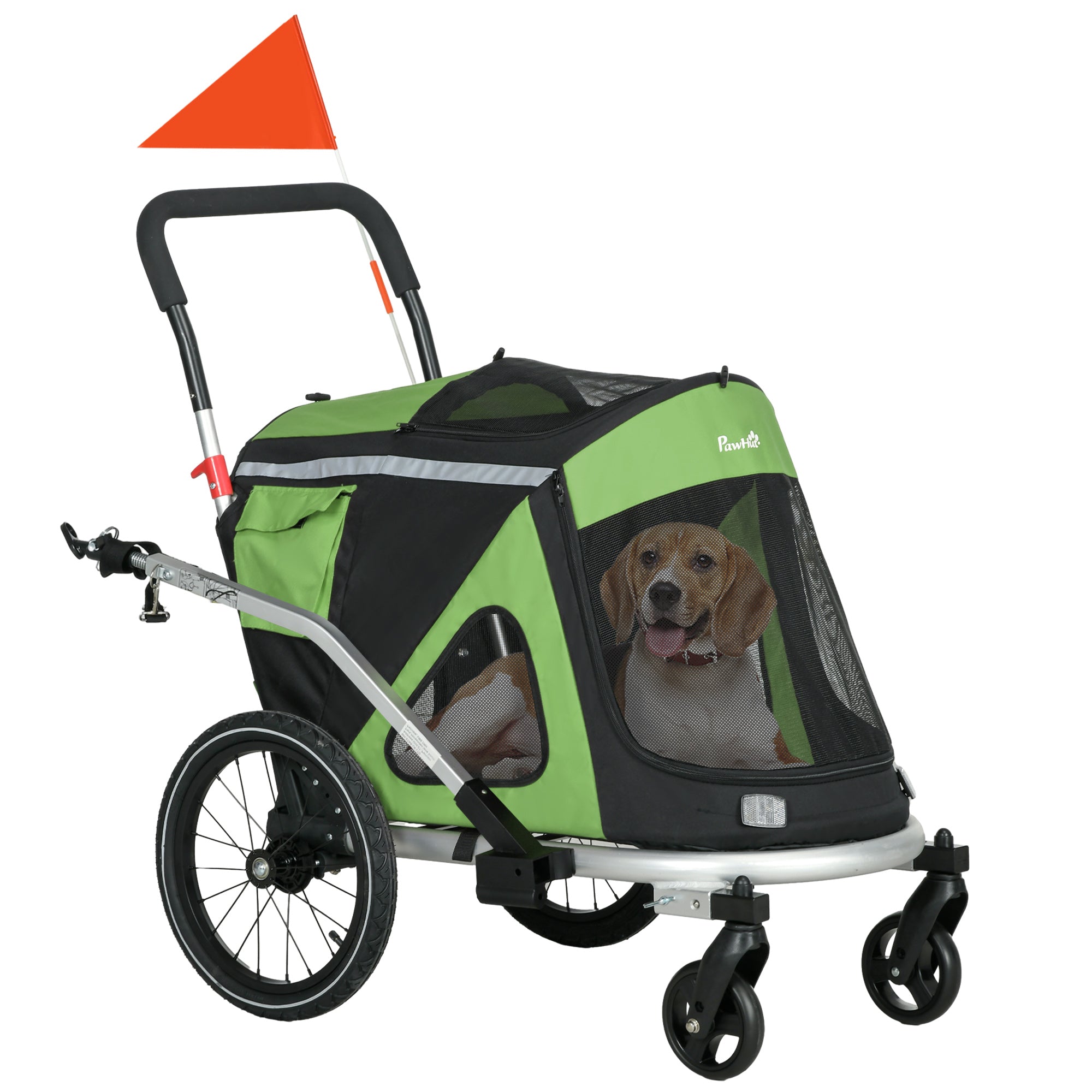 2-in-1 Dog Bicycle Trailer Pet Stroller & Jogger with Safety Leash, Dog Carriage with Reflectors Shock Absorbers for Medium Dogs up to 20 kg, Oxford Fabric, Green