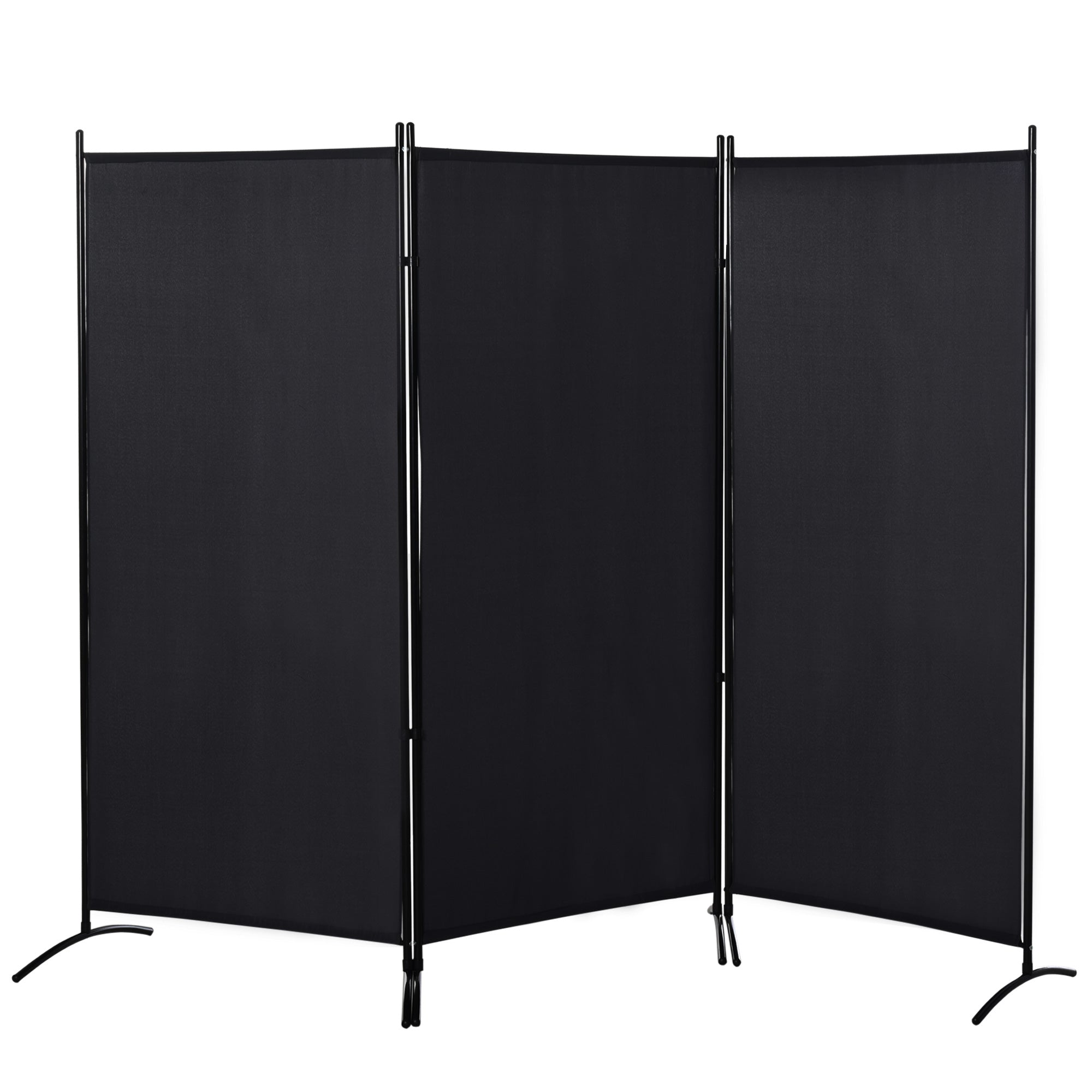 3-Panel Room Divider 2.53m x 0.5m x 1.82m Side Awning Windbreak on Stand Metal Polyester High-Density Black
