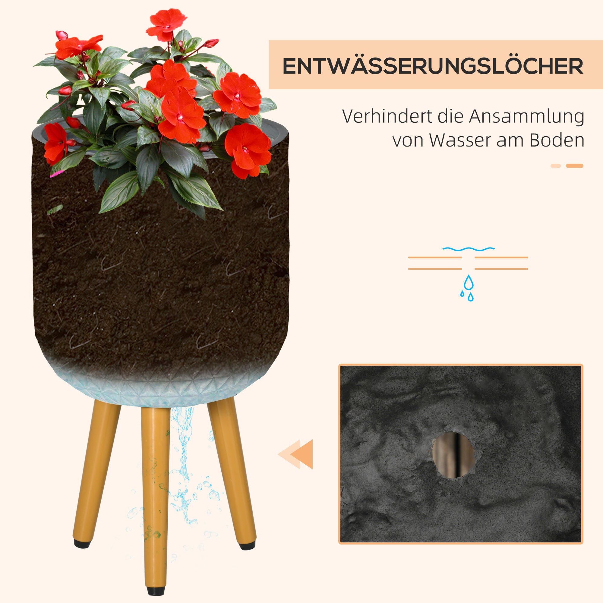 Set of 2 Planters, Flower Pots with Removable Legs, Drainage Holes, Planter, Herb Pot for Indoor and Outdoor Use, MgO, Gray