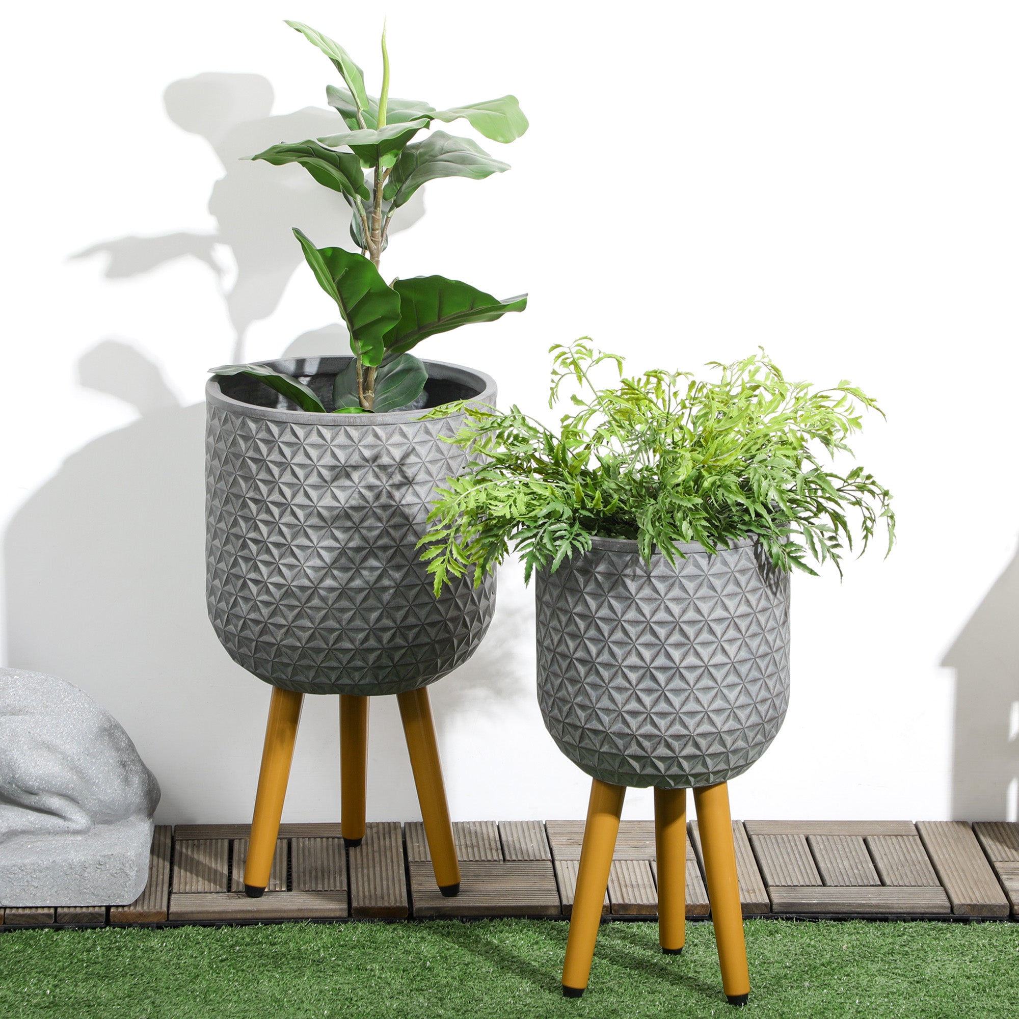 Set of 2 Planters, Flower Pots with Removable Legs, Drainage Holes, Planter, Herb Pot for Indoor and Outdoor Use, MgO, Gray