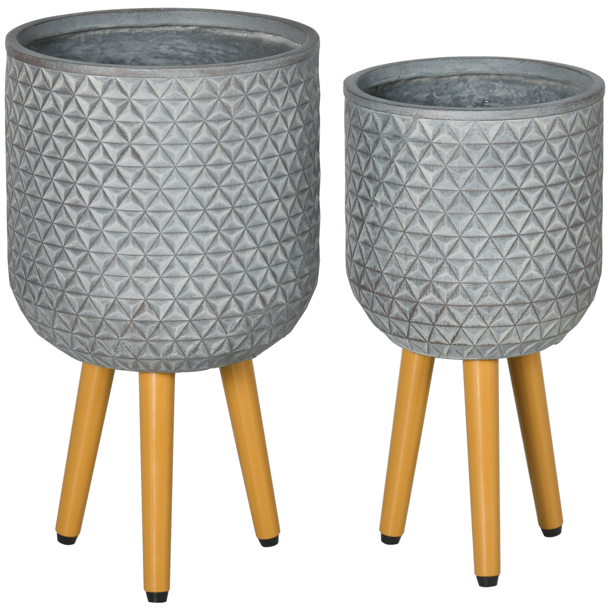 Set of 2 Planters, Flower Pots with Removable Legs, Drainage Holes, Planter, Herb Pot for Indoor and Outdoor Use, MgO, Gray