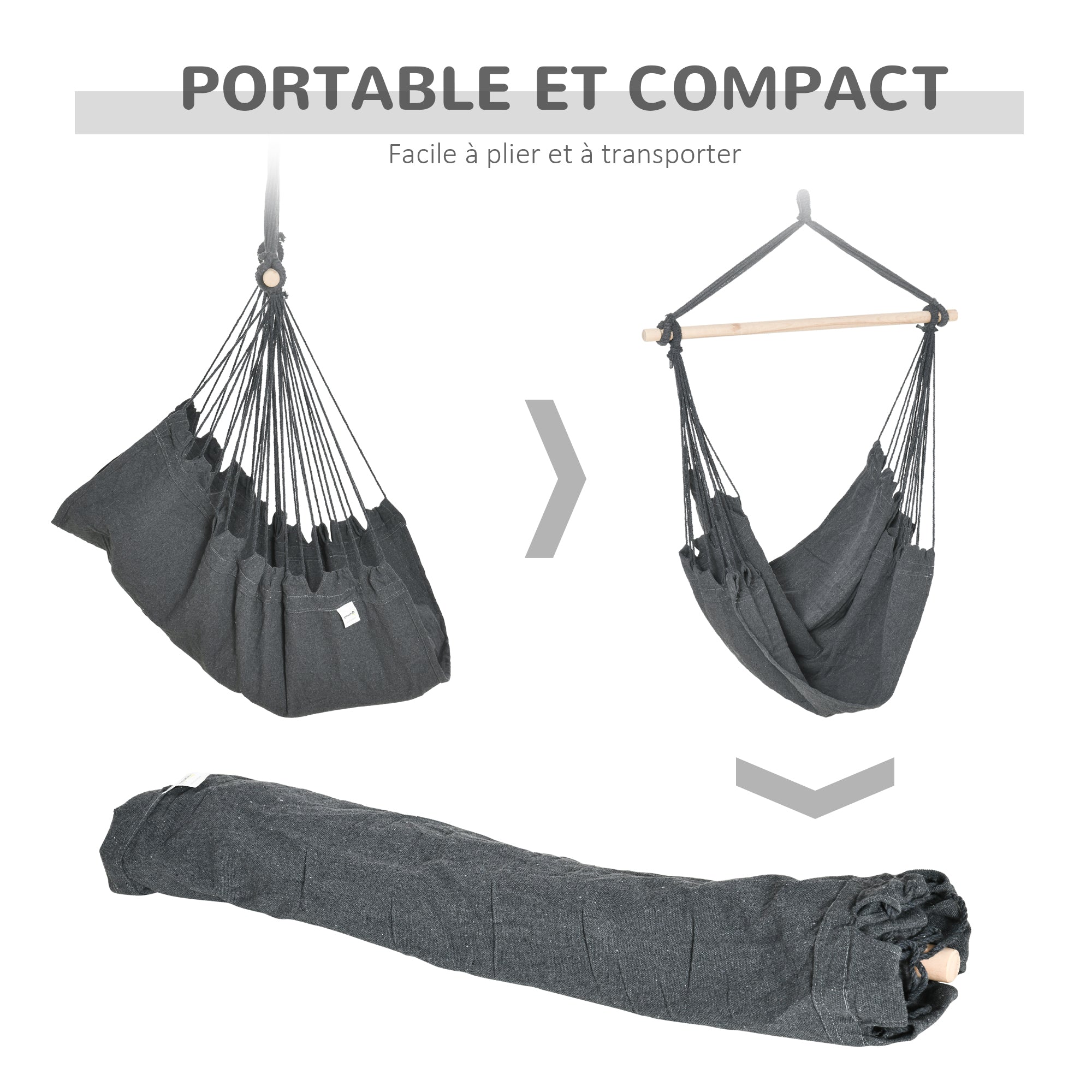 Outdoor Hanging Chair Hammock Swing Chair with 2 Cushions, Indoor and Outdoor, Blended Cotton Fabric, for Courtyard Patio Lawn, Dark Gray