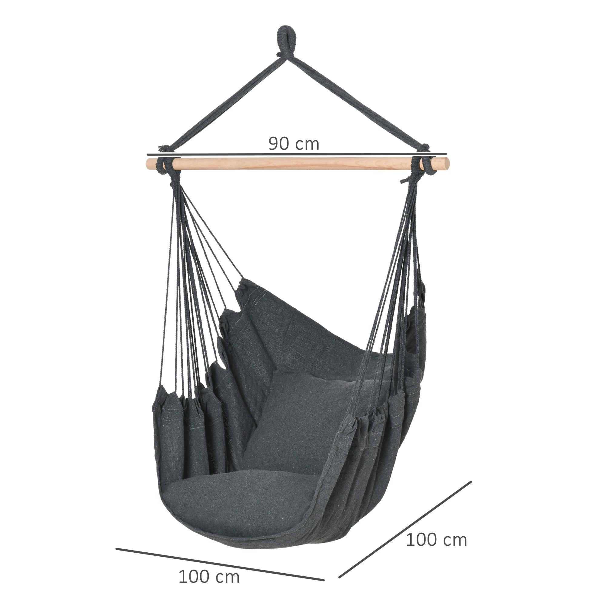 Outdoor Hanging Chair Hammock Swing Chair with 2 Cushions, Indoor and Outdoor, Blended Cotton Fabric, for Courtyard Patio Lawn, Dark Gray