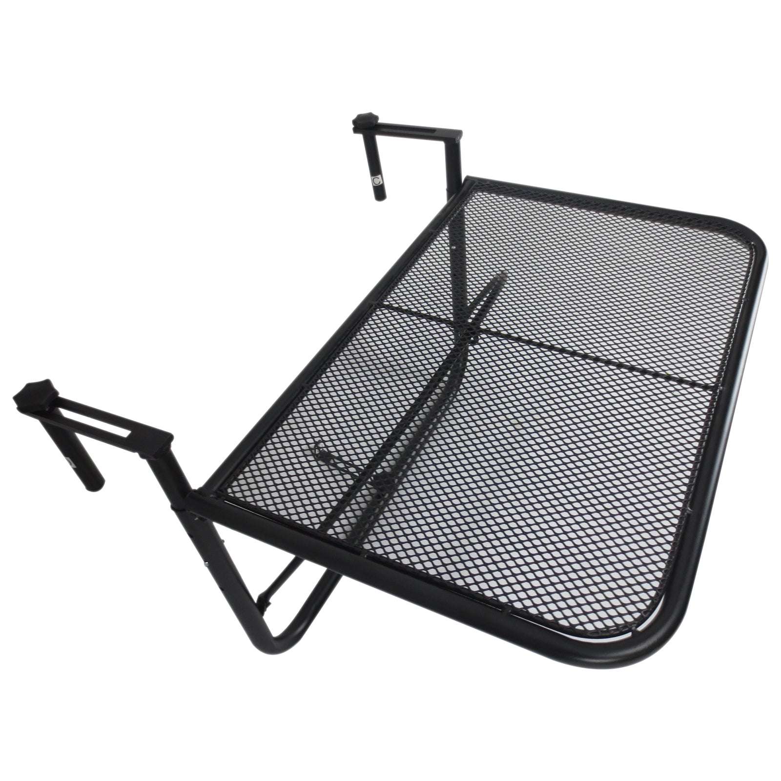 Balcony Hanging Table 3-Step Height Adjustable Hanging Table Made of Metal Weatherproof Balcony Table Side Table for Balcony Railing Terrace Railing Table for Hanging 60 x 56.5 cm, Black
