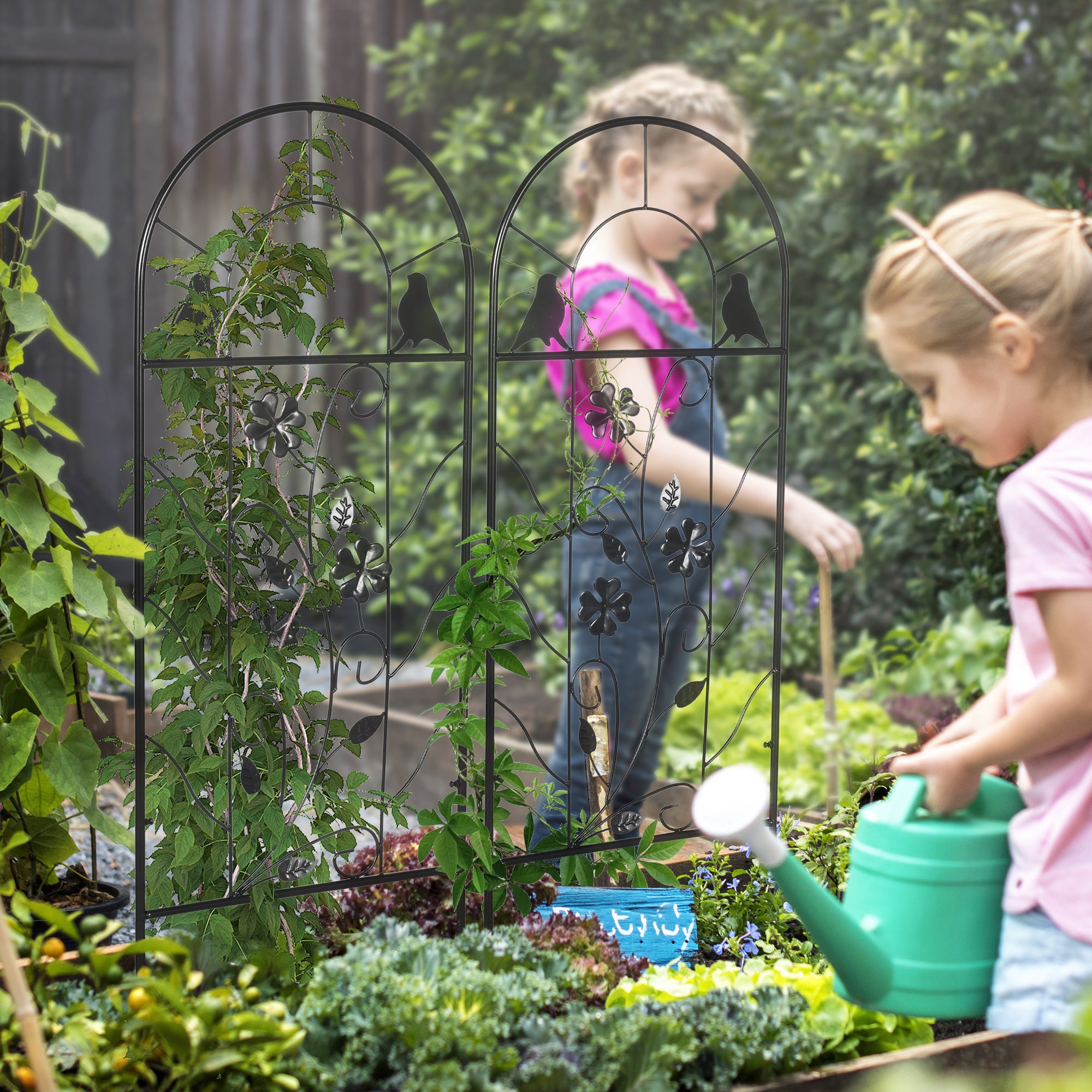 Metal Trellis 2-Piece Set for Climbing Plants Trellis 38 x 98 cm Garden Trellis for Indoor Plants Plant Trellis for Flowers Climbing Plants Black