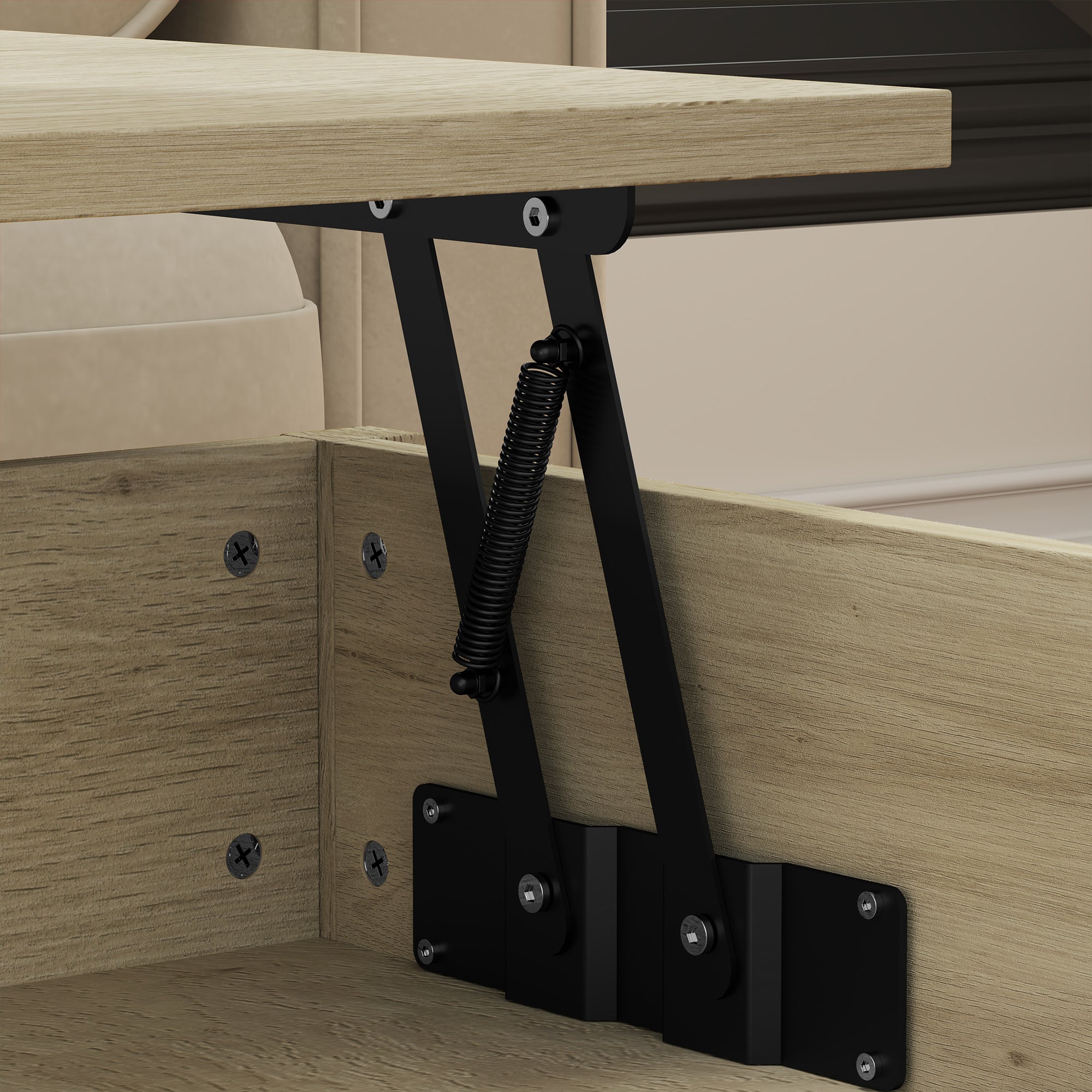Lift-Top Coffee Table with Lift-Up Top, Hidden Storage Compartment, Drawers, and Open Shelf 100x50x48-62 cm Oak