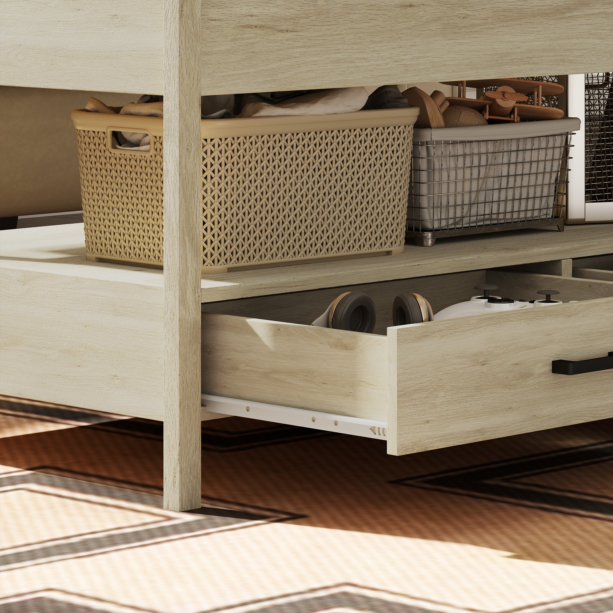 Lift-Top Coffee Table with Lift-Up Top, Hidden Storage Compartment, Drawers, and Open Shelf 100x50x48-62 cm Oak