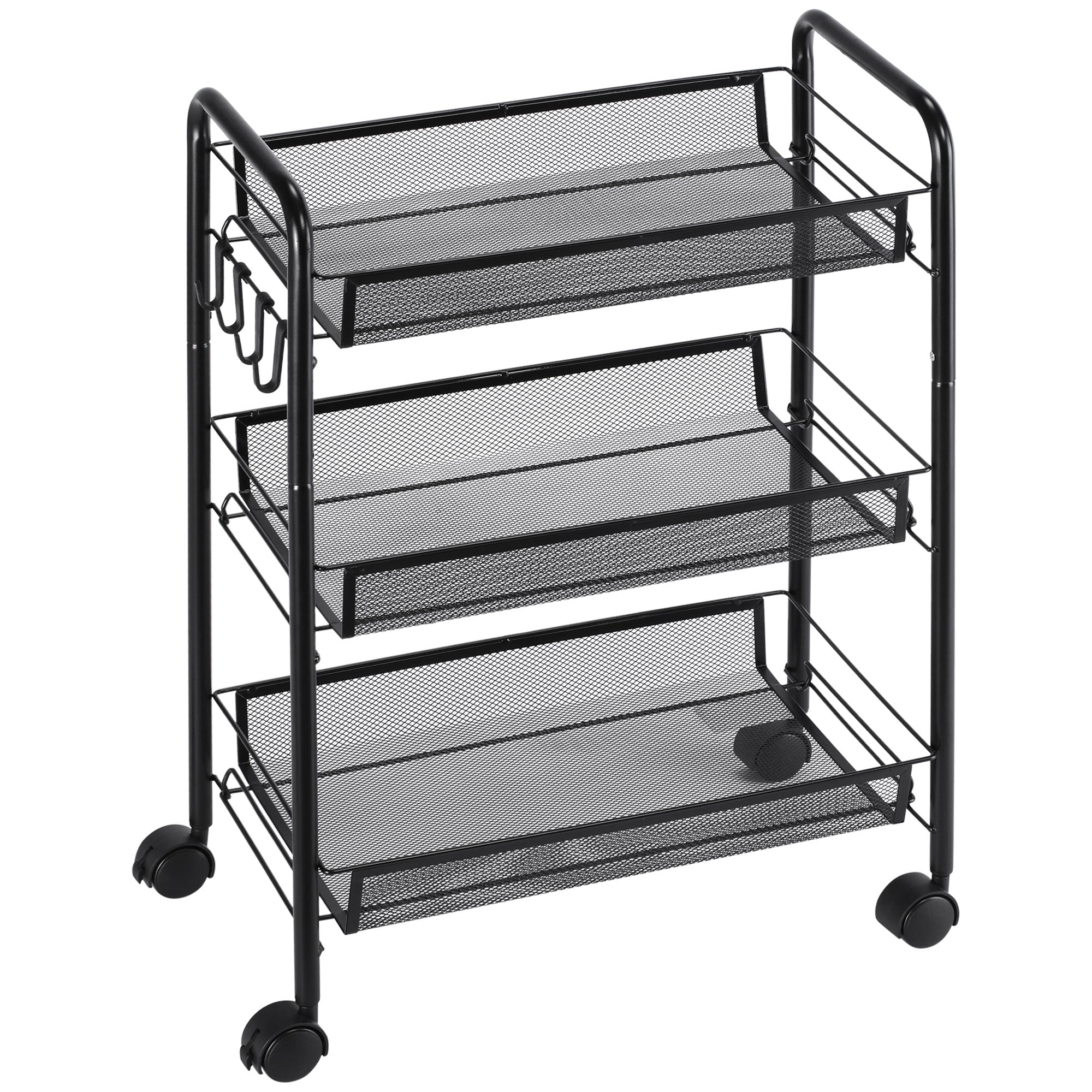 3-Tier Kitchen and Bathroom Cart with Baskets Rolling Storage Trolley 45 x 26.5 x 63 cm Black