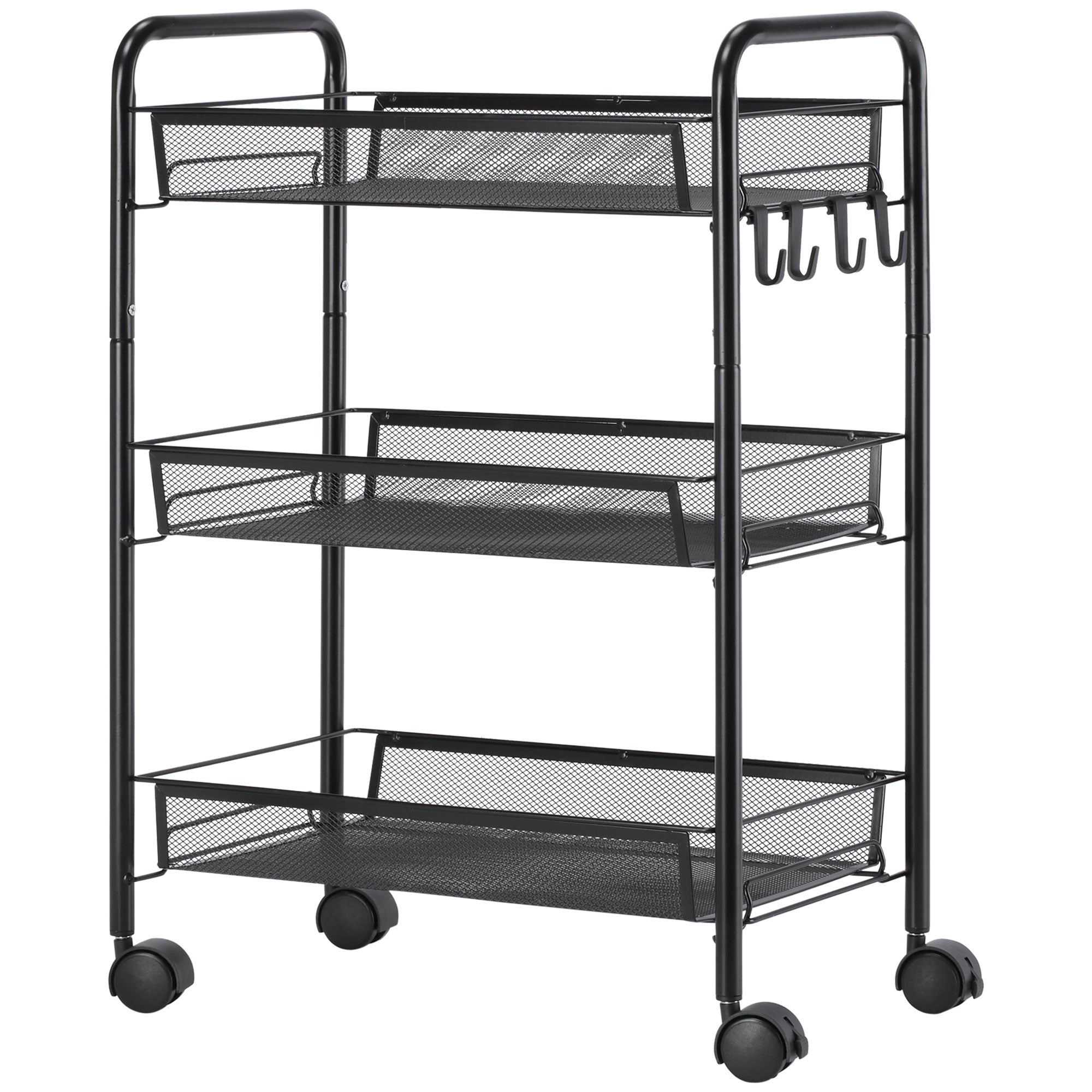3-Tier Kitchen and Bathroom Cart with Baskets Rolling Storage Trolley 45 x 26.5 x 63 cm Black