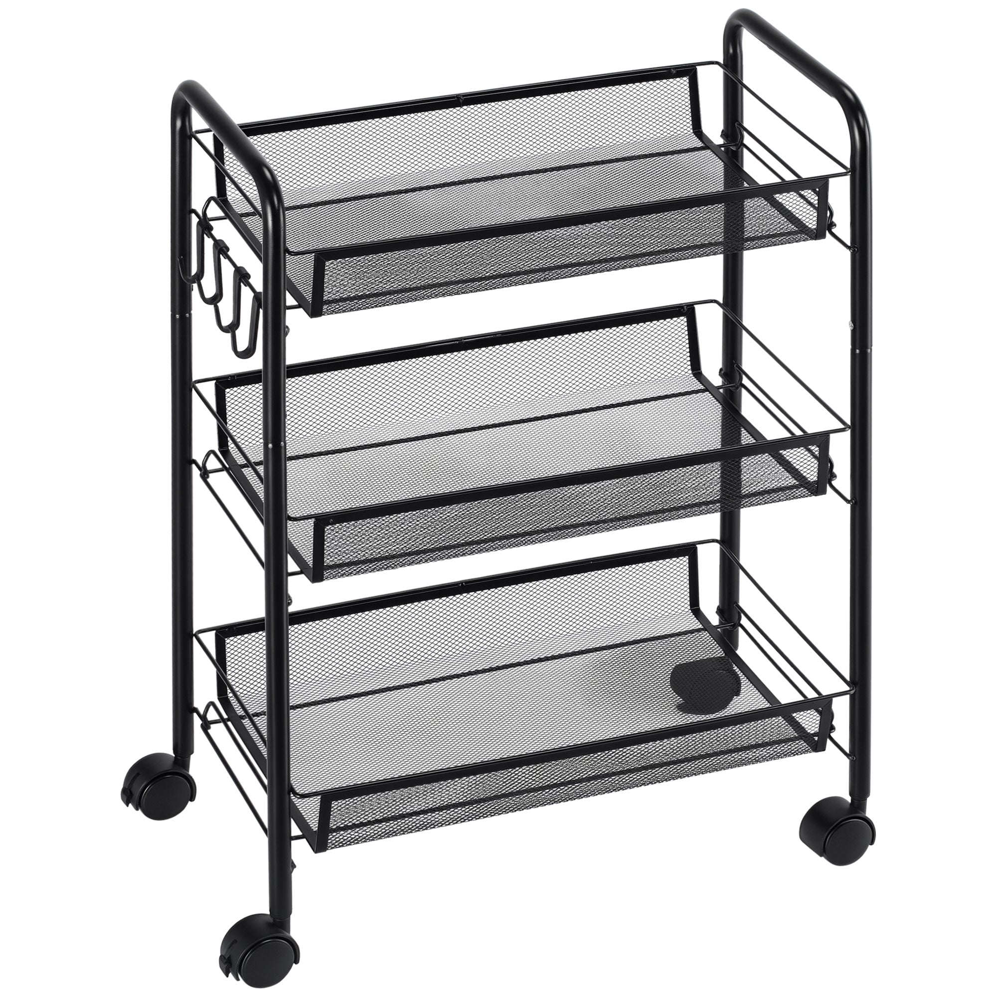 3-Tier Kitchen and Bathroom Cart with Baskets Rolling Storage Trolley 45 x 26.5 x 63 cm Black