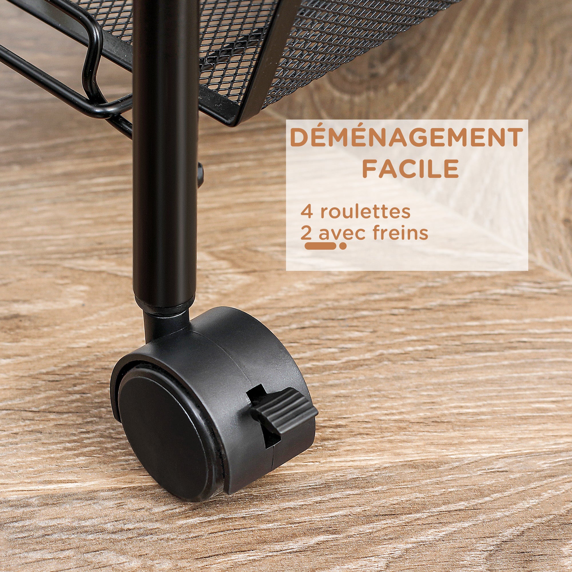 3-Tier Kitchen and Bathroom Cart with Baskets Rolling Storage Trolley 45 x 26.5 x 63 cm Black