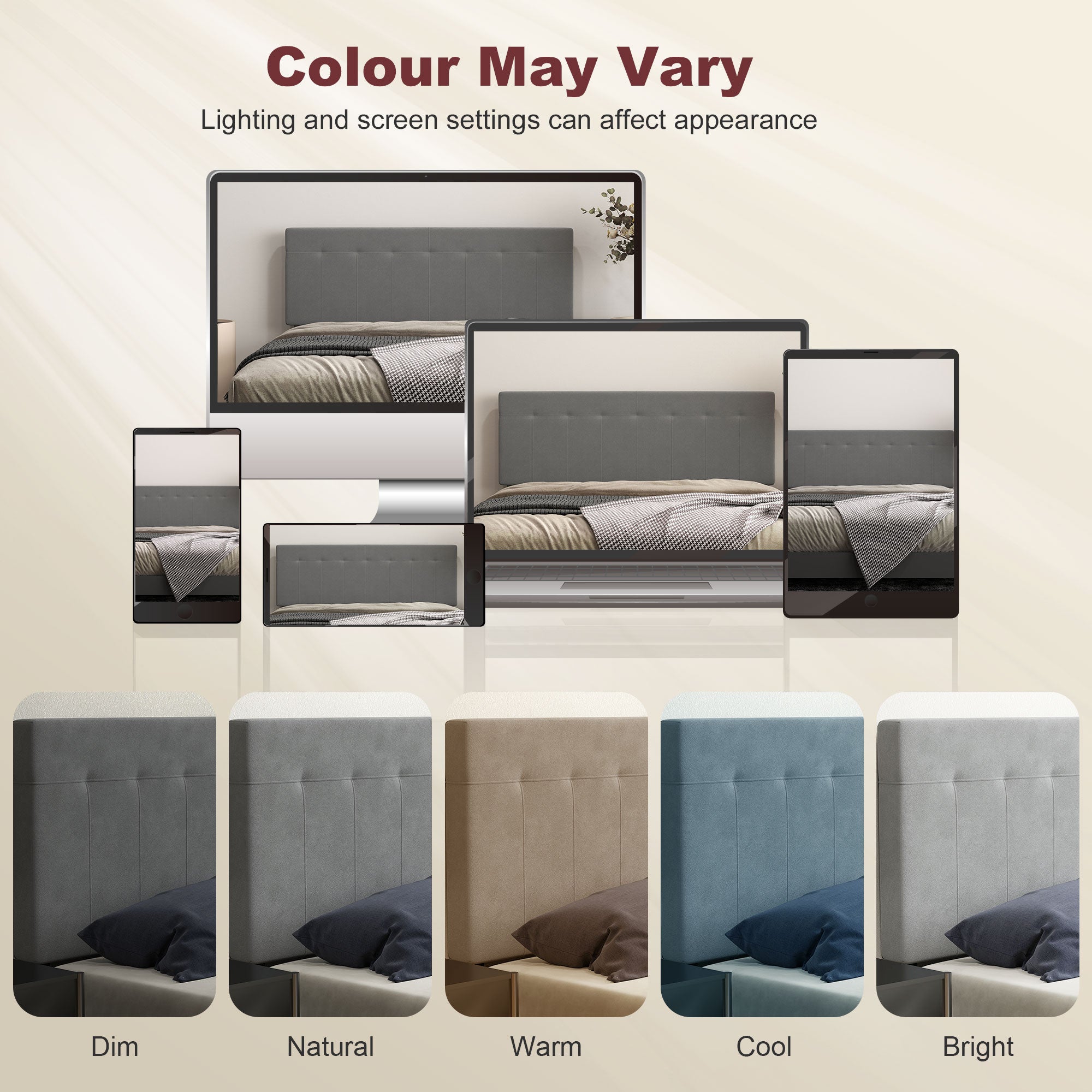 3-Height Adjustable Velvet-Look Padded Headboard with Metal Legs — Fits 53–55" Beds, Gray (140 x 10 x 106/116/126 cm)