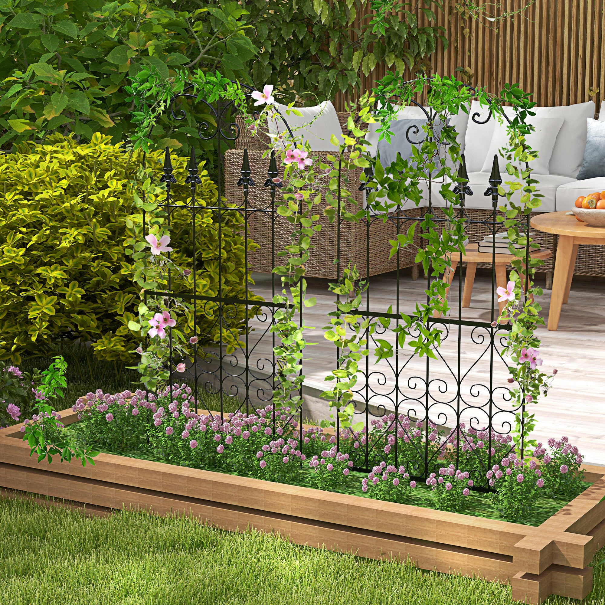Set of 2 Garden Trellises Supports for Climbing Plants with Steel Frame for Patio Terrace Outdoor Decoration 55x128 cm Black