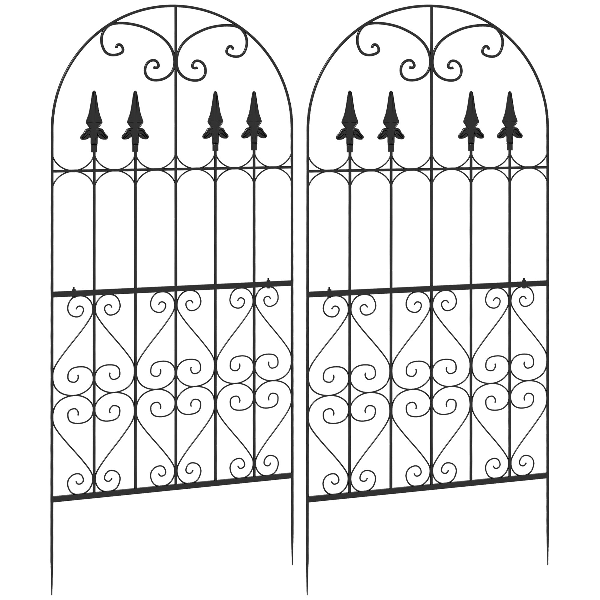 Set of 2 Garden Trellises Supports for Climbing Plants with Steel Frame for Patio Terrace Outdoor Decoration 55x128 cm Black