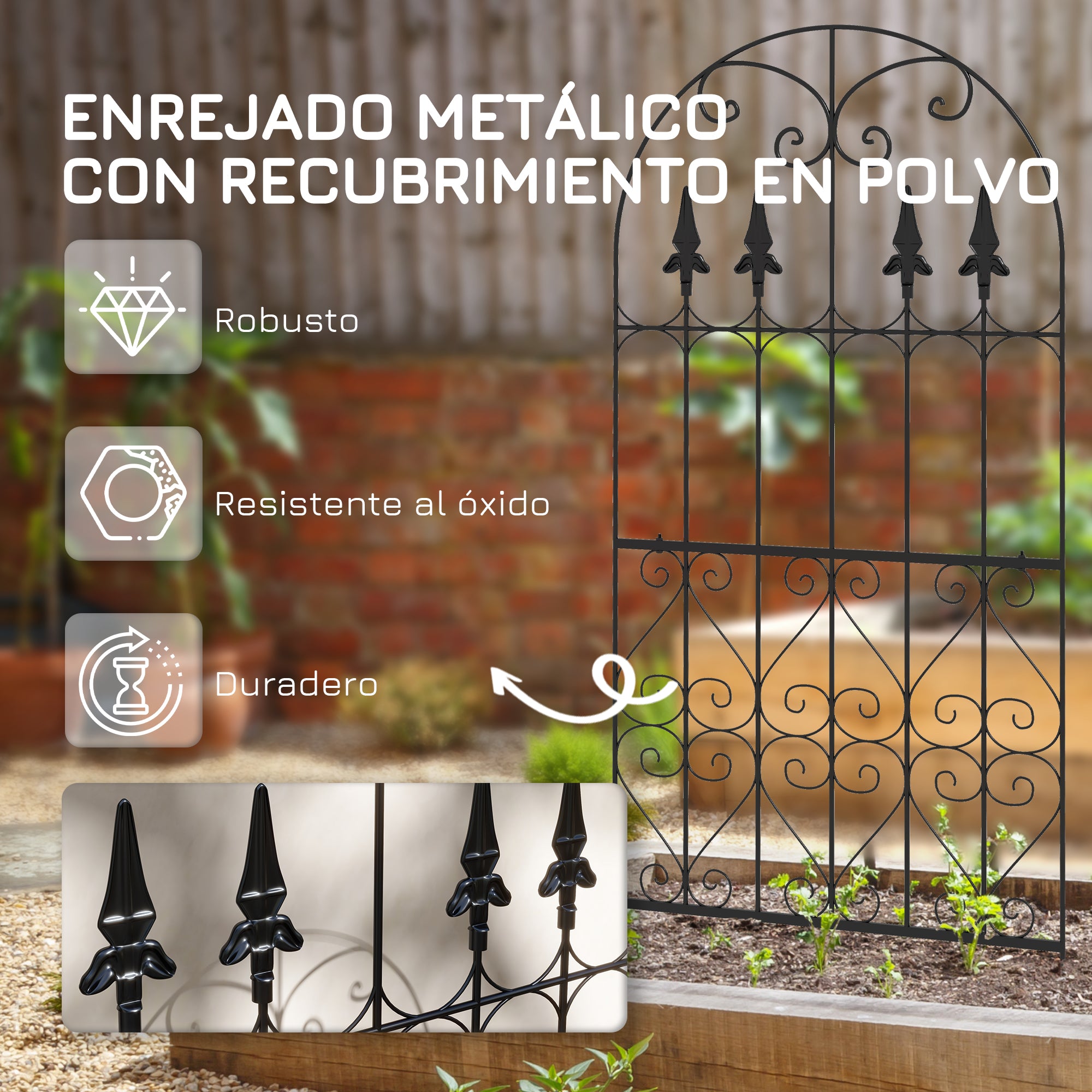 Set of 2 Garden Trellises Supports for Climbing Plants with Steel Frame for Patio Terrace Outdoor Decoration 55x128 cm Black