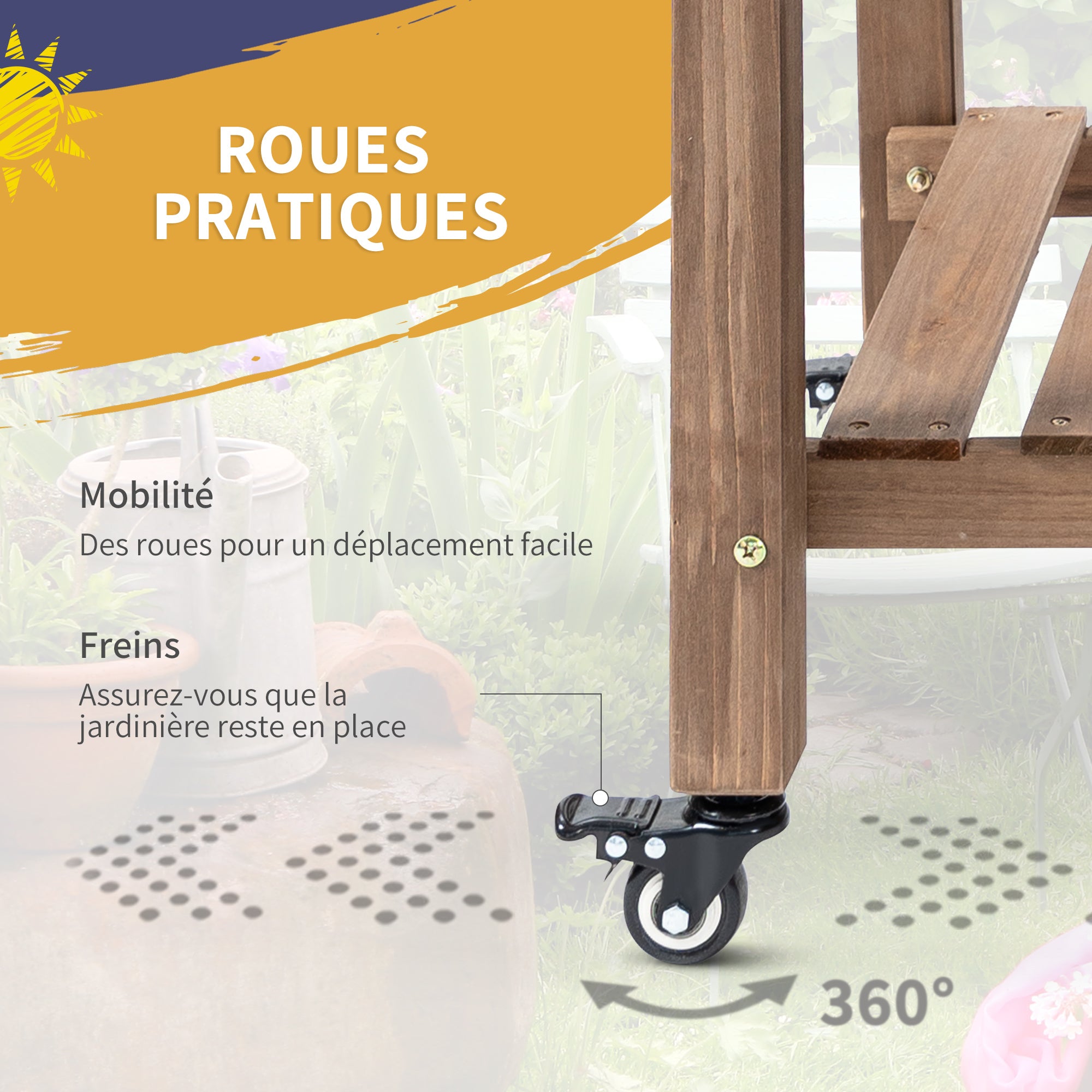 Raised Garden Planter on Wheels - Shelf, Foldable Side Table, Irrigation Inserts, Drainage Felt Included - Pre-Oiled Fir Wood