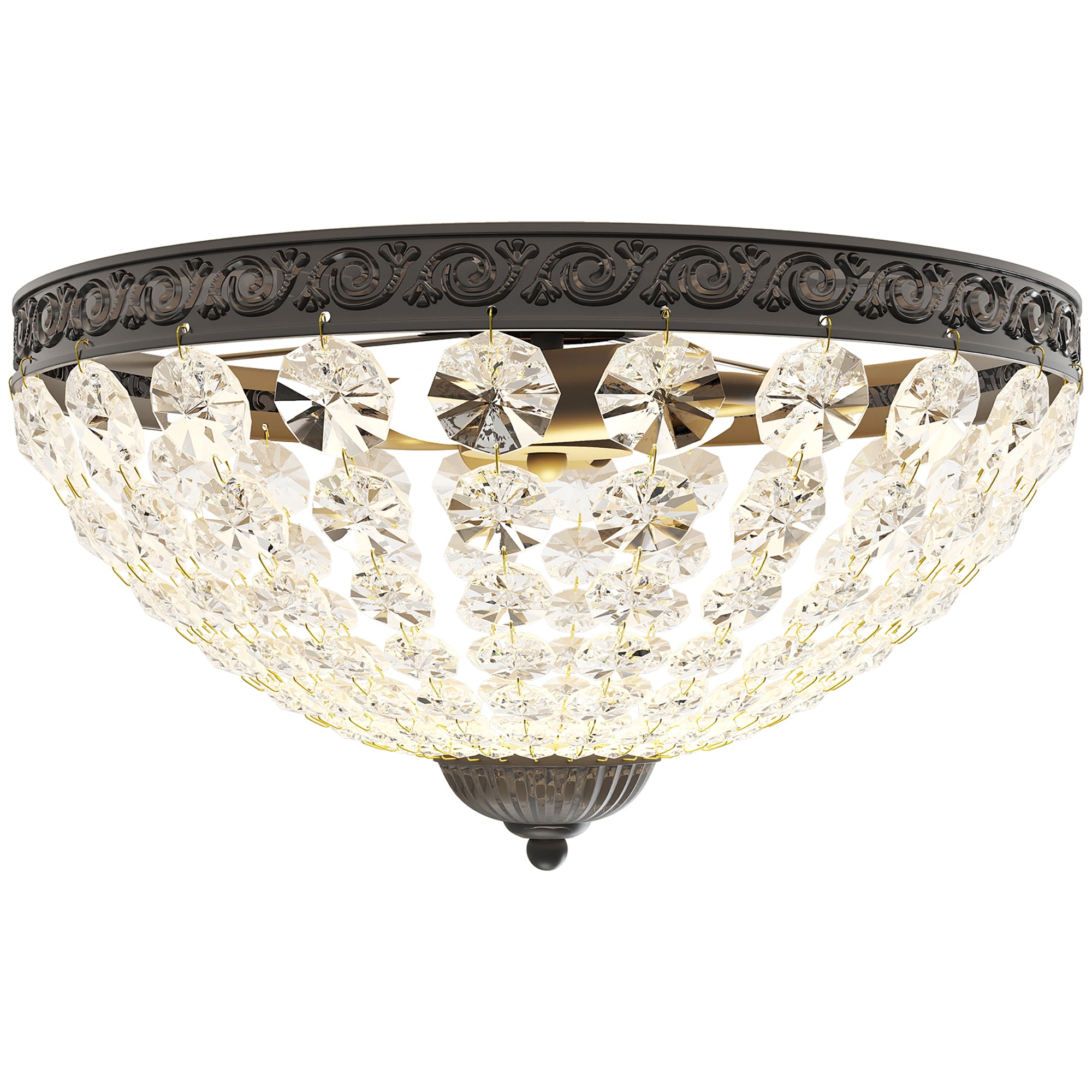Classic Crystal Ceiling Light with 2 E14 Sockets, 40W, Vintage Flush Mount with 168 Crystal Beads for Bedroom, Living Room, Kitchen and Dining Room, Black