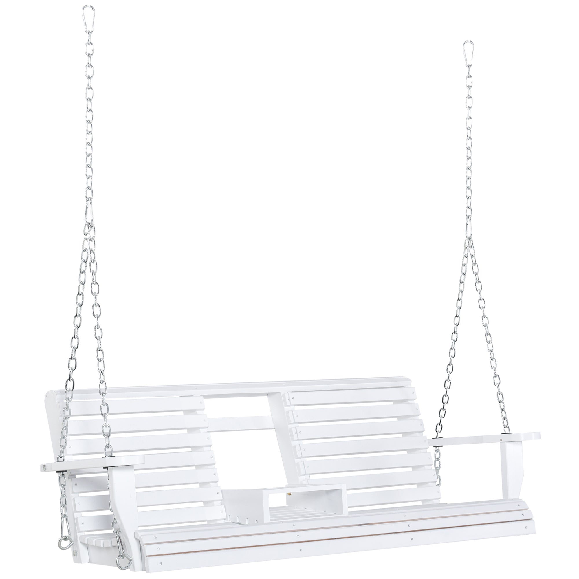 Hanging Bench Garden Swing Bench with Foldable Coffee Table for 2-3 People Fir Wood Patio Terrace Backyard Comfortable 150 x 75 x 53 cm White