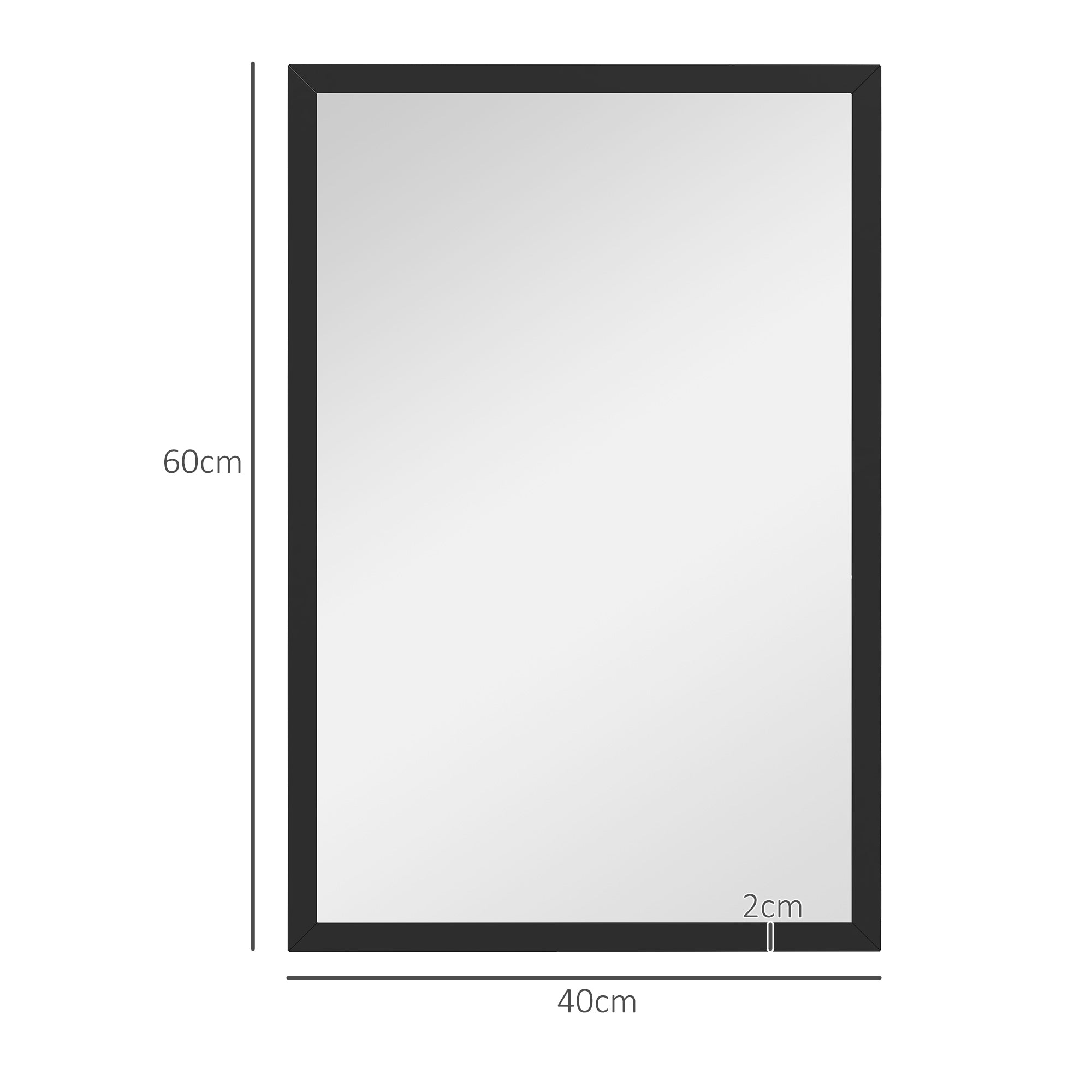 Rectangular Wall Mirror 60 x 40 cm, Black Wooden Frame, Ideal for Bathroom, Living Room, or Bedroom