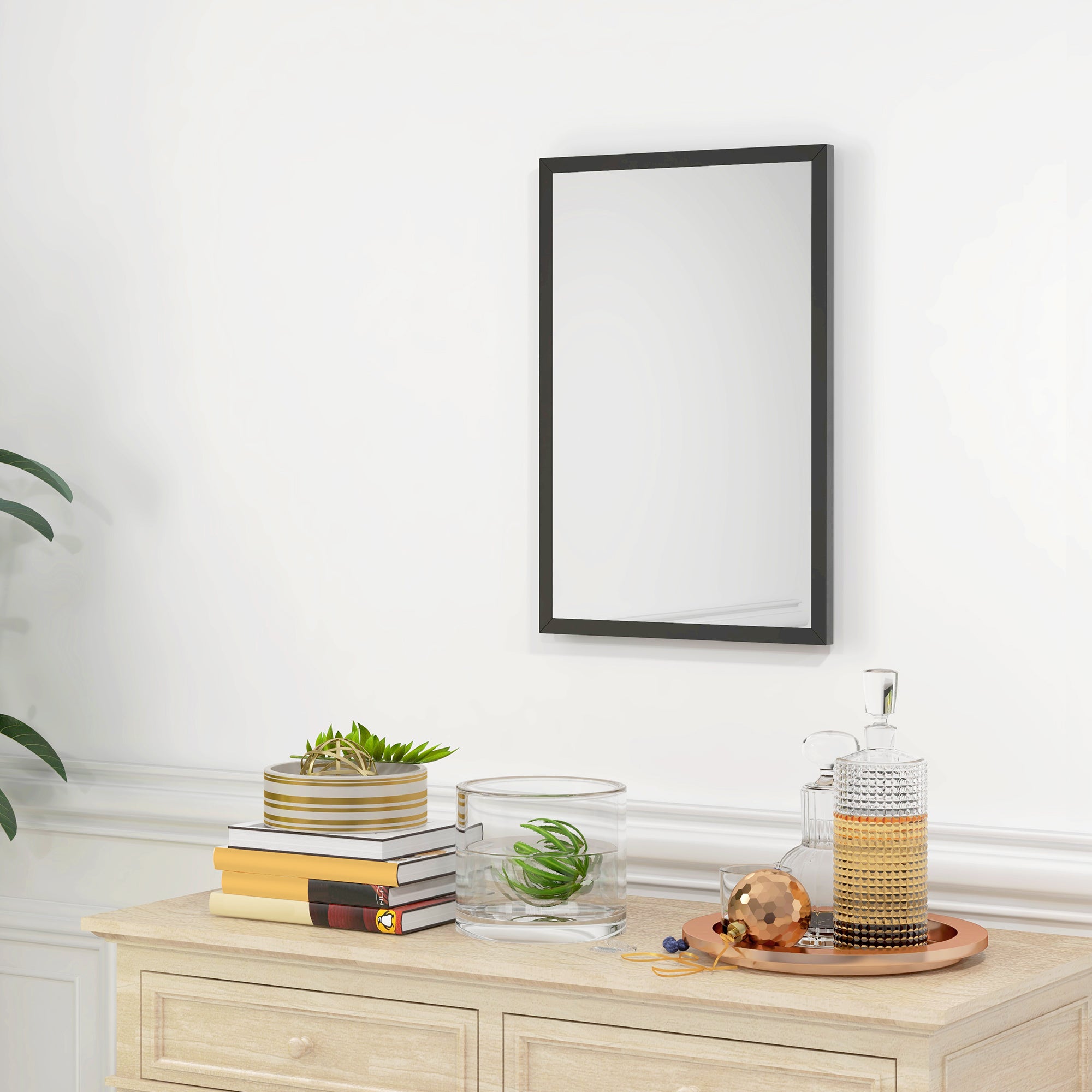 Rectangular Wall Mirror 60 x 40 cm, Black Wooden Frame, Ideal for Bathroom, Living Room, or Bedroom