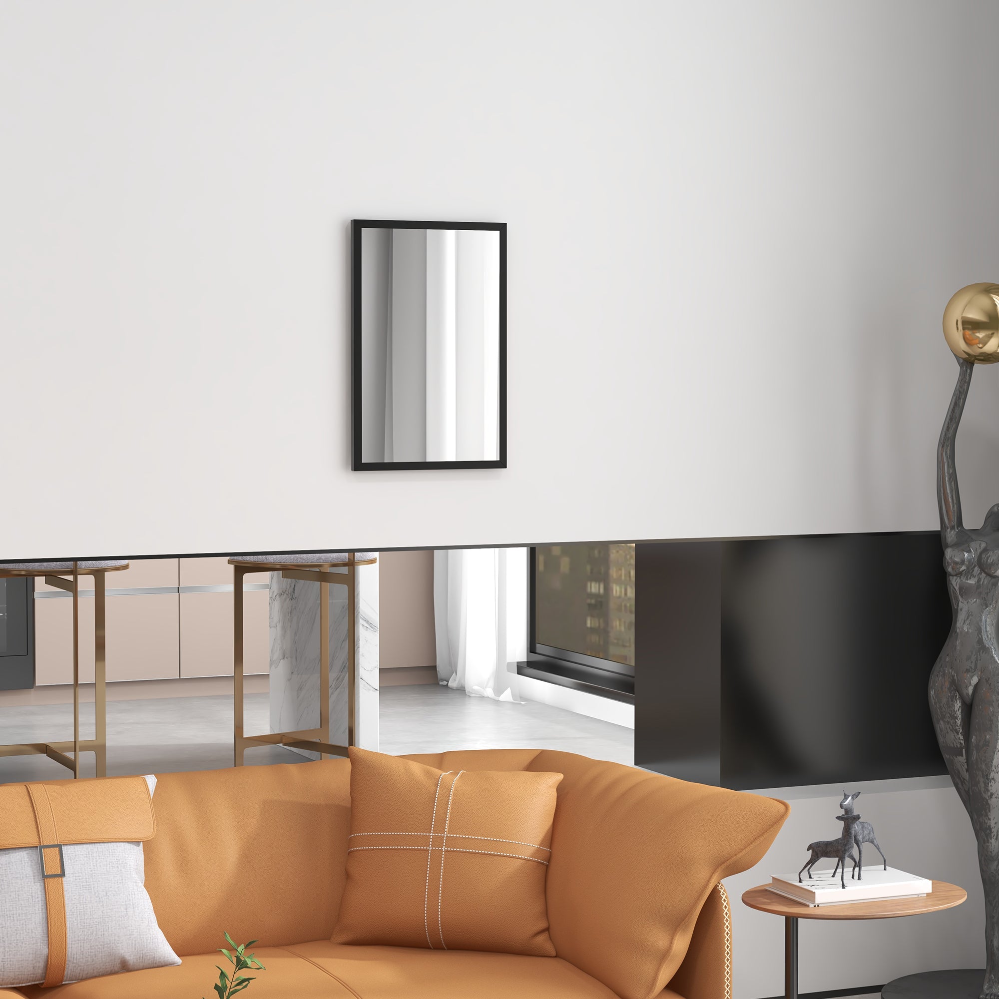 Rectangular Wall Mirror 60 x 40 cm, Black Wooden Frame, Ideal for Bathroom, Living Room, or Bedroom