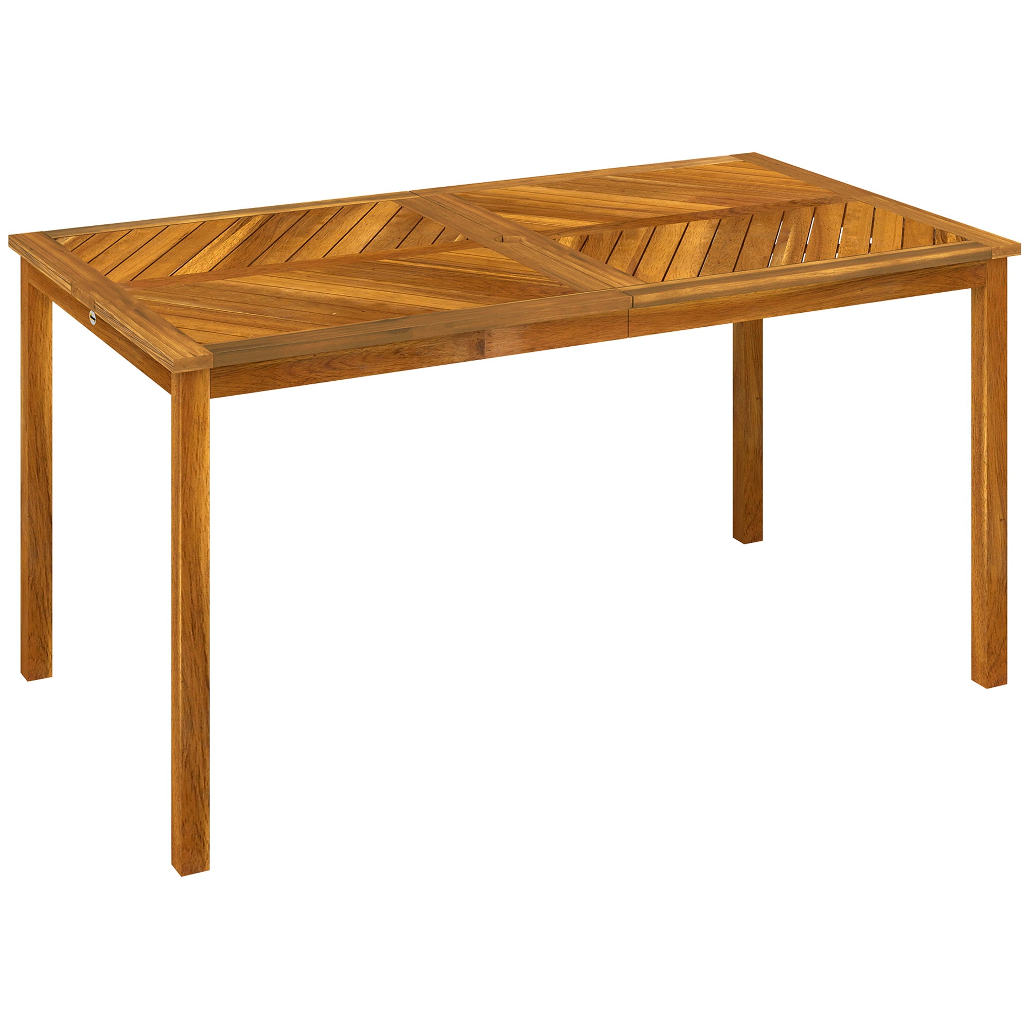 Garden Table 150x85cm, Weatherproof Wooden Patio Table for 6 People with Umbrella Hole, Slatted Side Table, Terrace Table for Garden Natural Wood