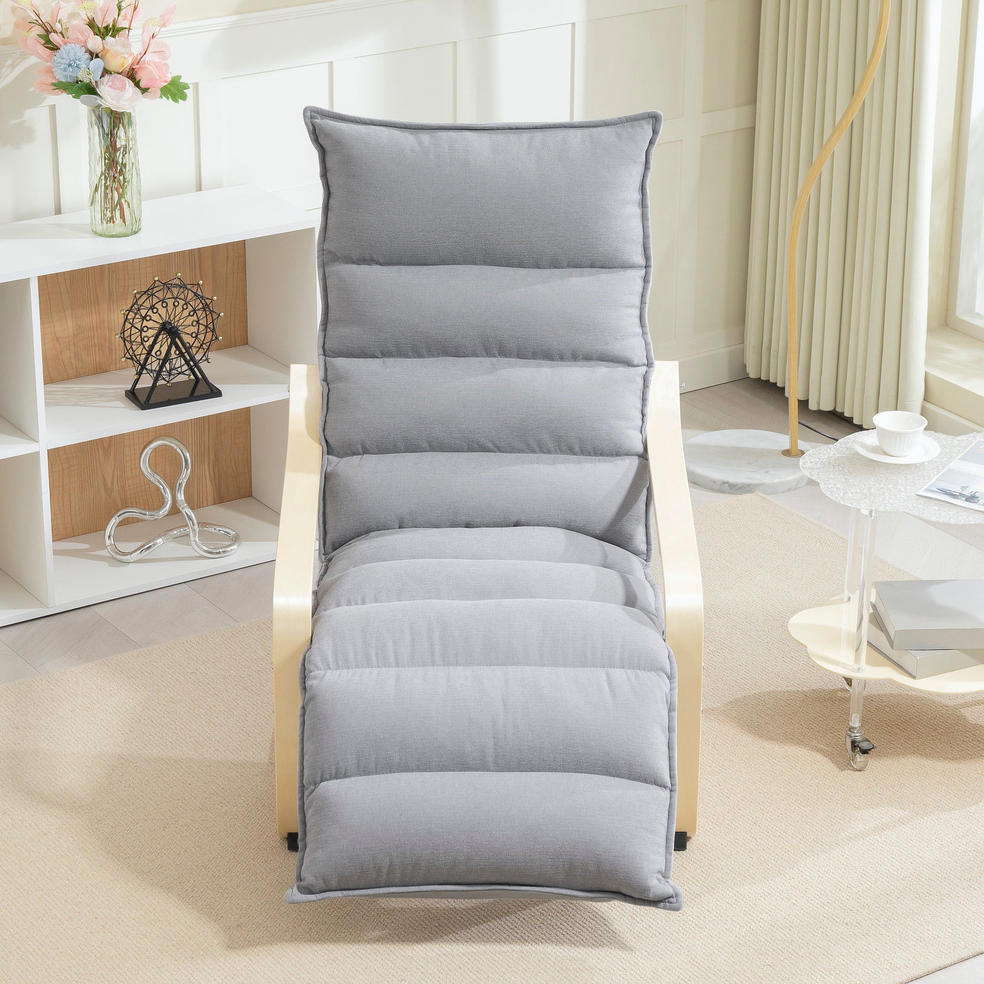 Relax Armchair, Padded Lounge Chair with Adjustable Footrest, Velvet Look for Living Room Rocking Chair with Armrest, Reading Chair Light Grey