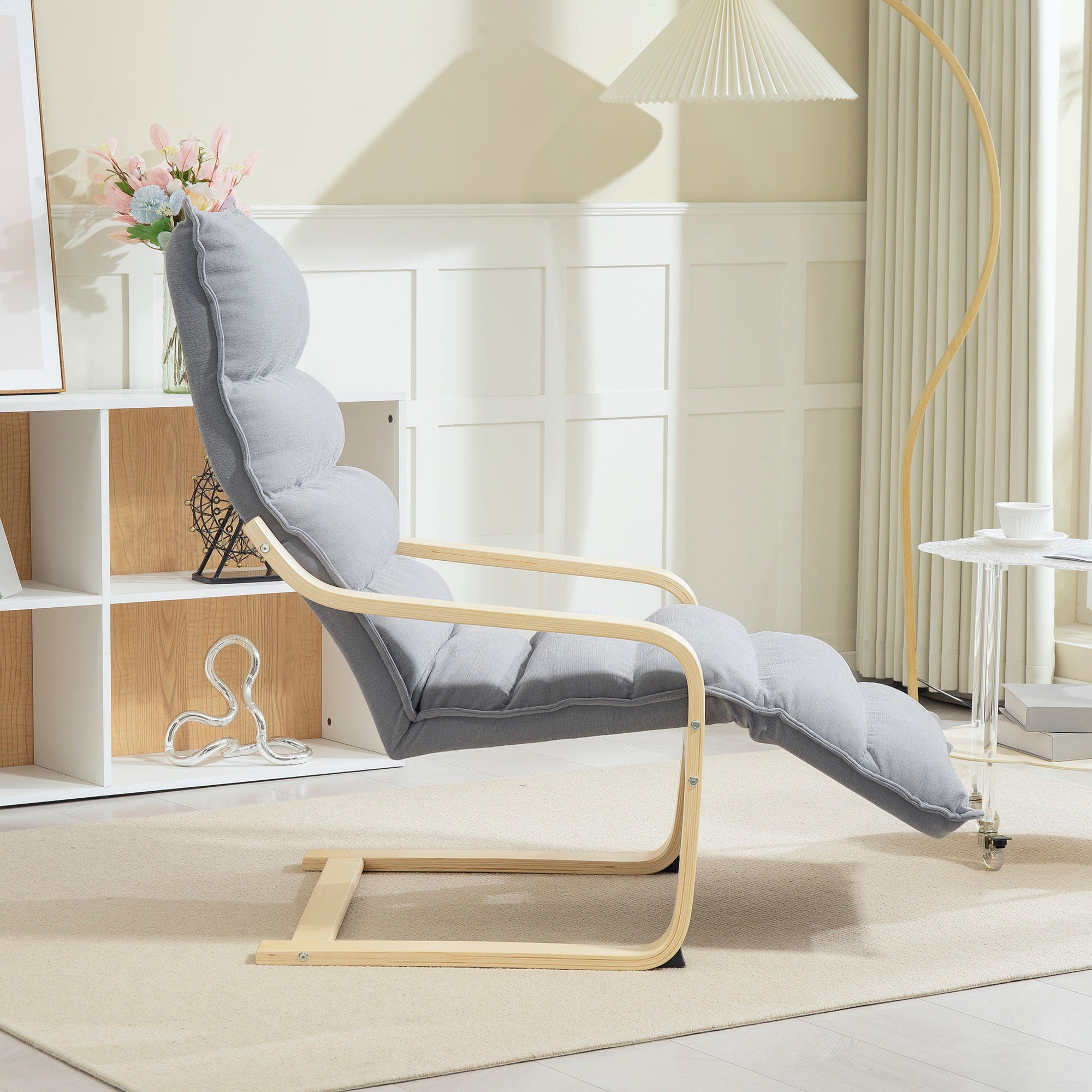 Relax Armchair, Padded Lounge Chair with Adjustable Footrest, Velvet Look for Living Room Rocking Chair with Armrest, Reading Chair Light Grey