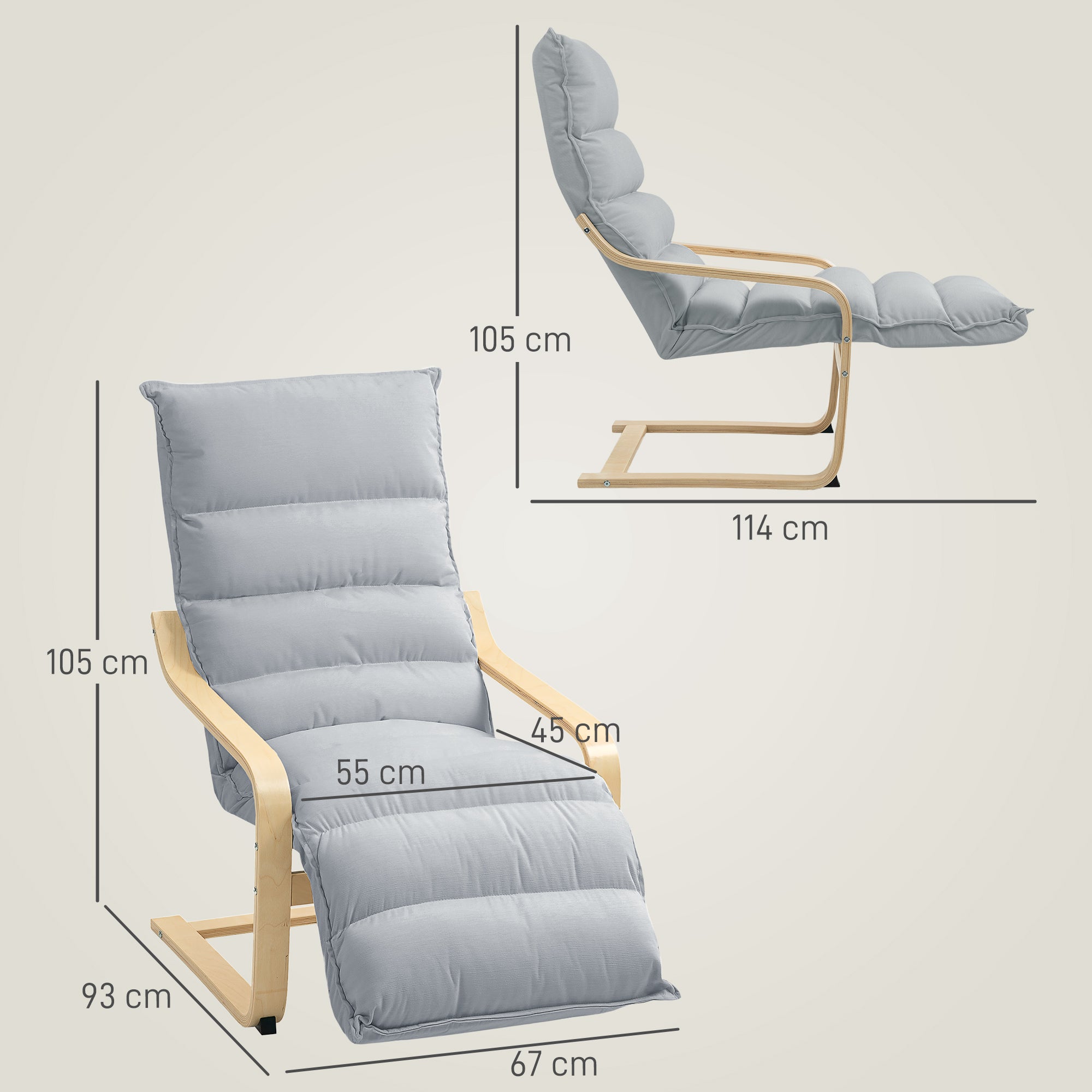 Relax Armchair, Padded Lounge Chair with Adjustable Footrest, Velvet Look for Living Room Rocking Chair with Armrest, Reading Chair Light Grey
