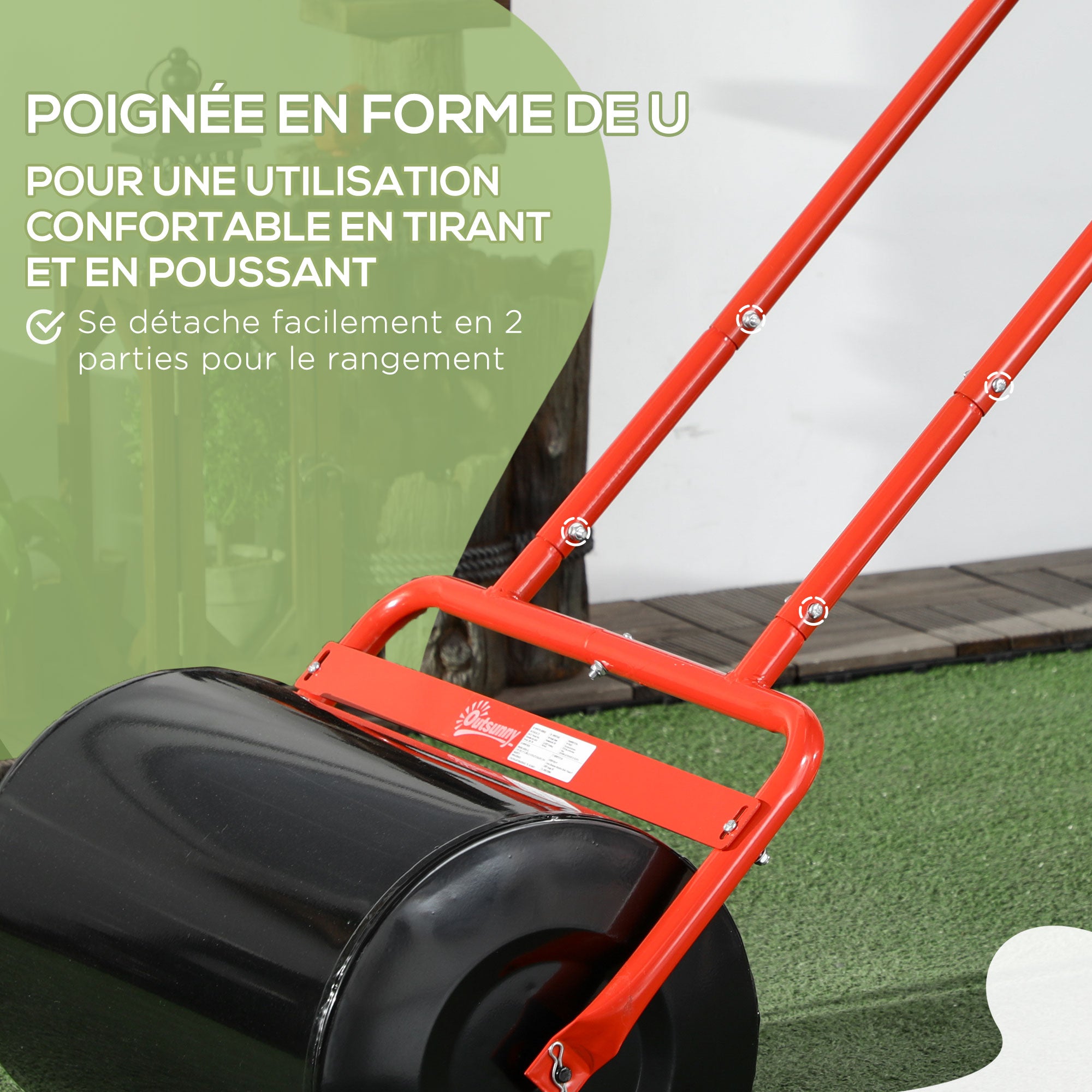Steel Garden Lawn Roller with Handle dim. 59L x 32W x 113H cm Max Weight 38 L Red Black