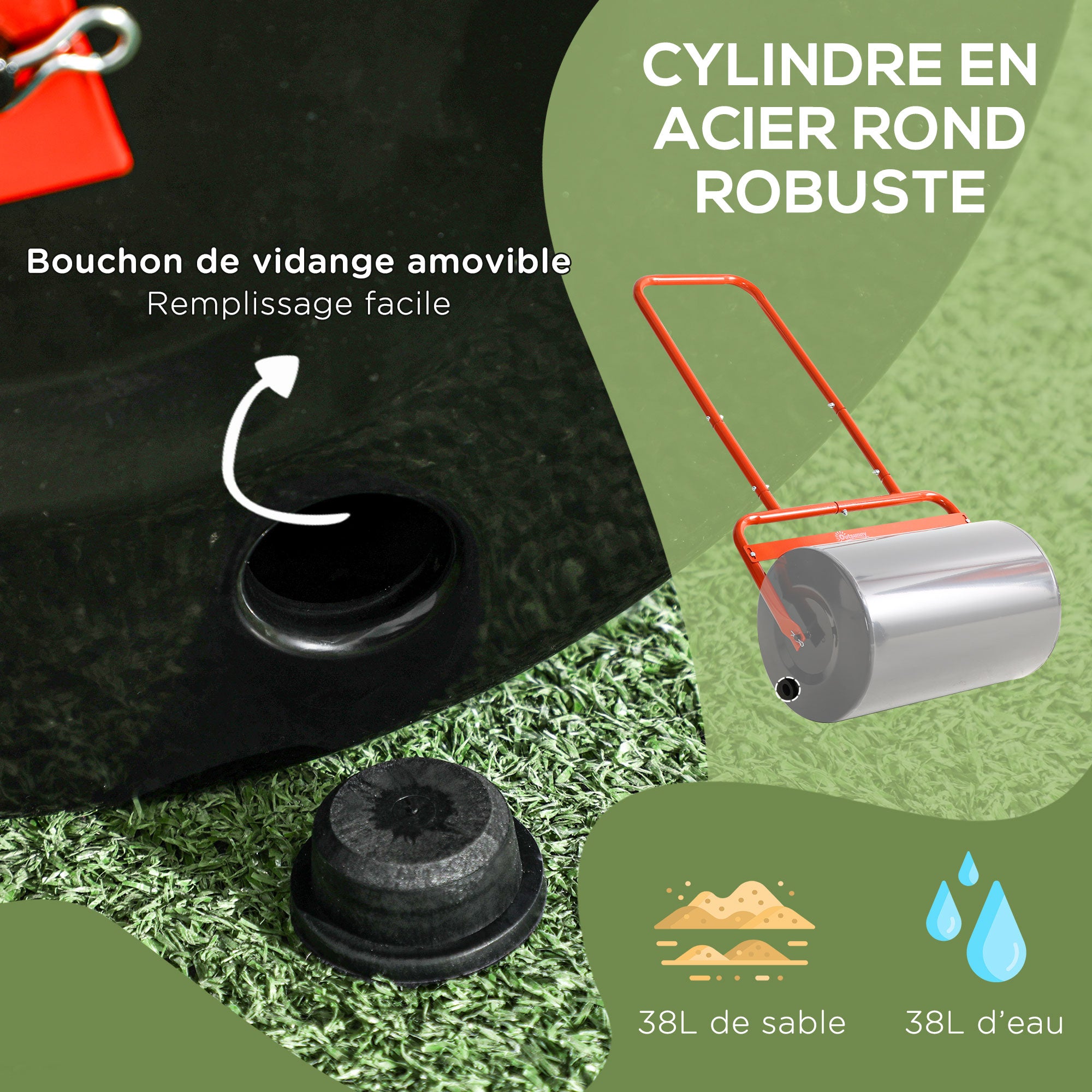 Steel Garden Lawn Roller with Handle dim. 59L x 32W x 113H cm Max Weight 38 L Red Black