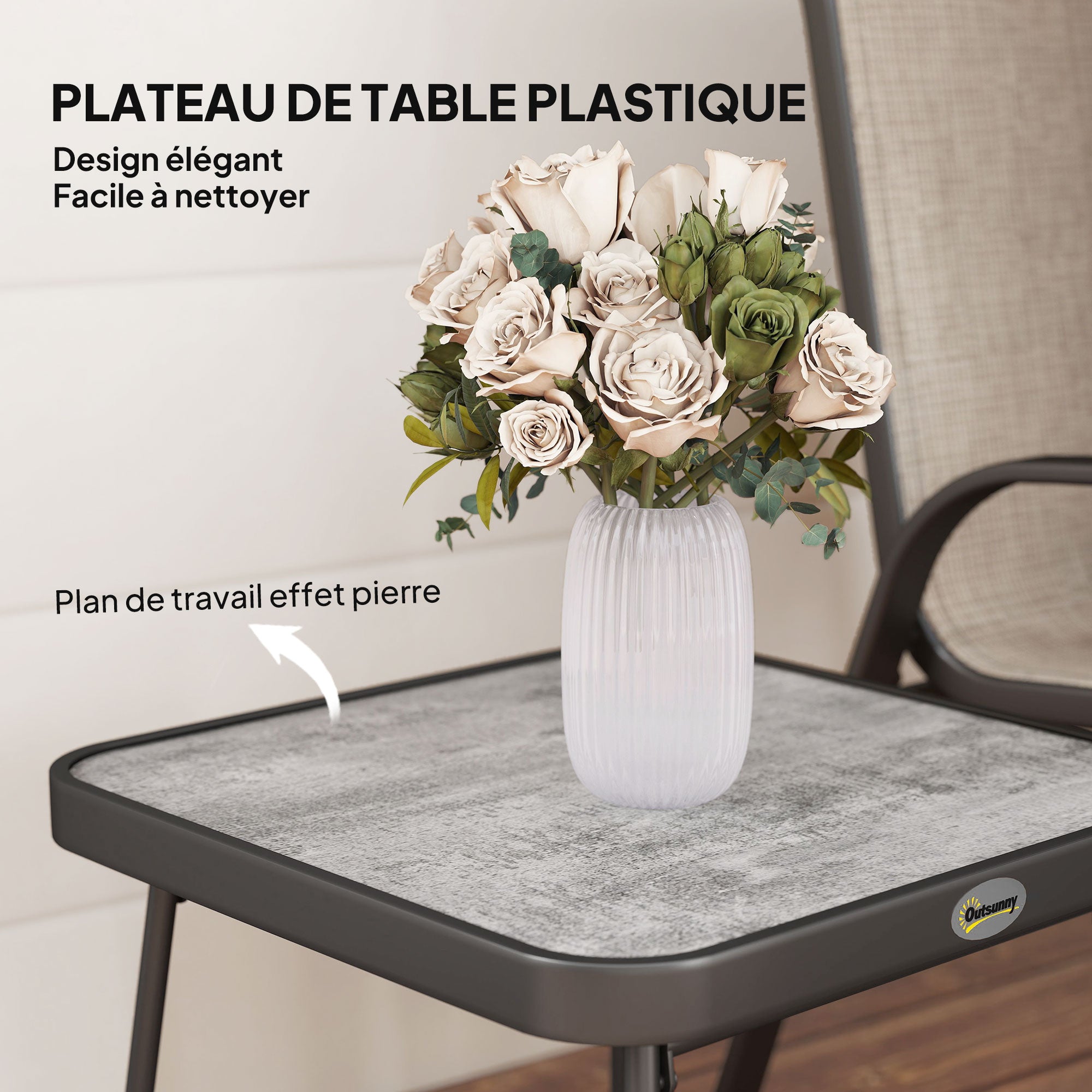 3-Piece Steel Garden Set with 2 Stackable Chairs and Square Coffee Table with High Back Textilene Cover in Brown