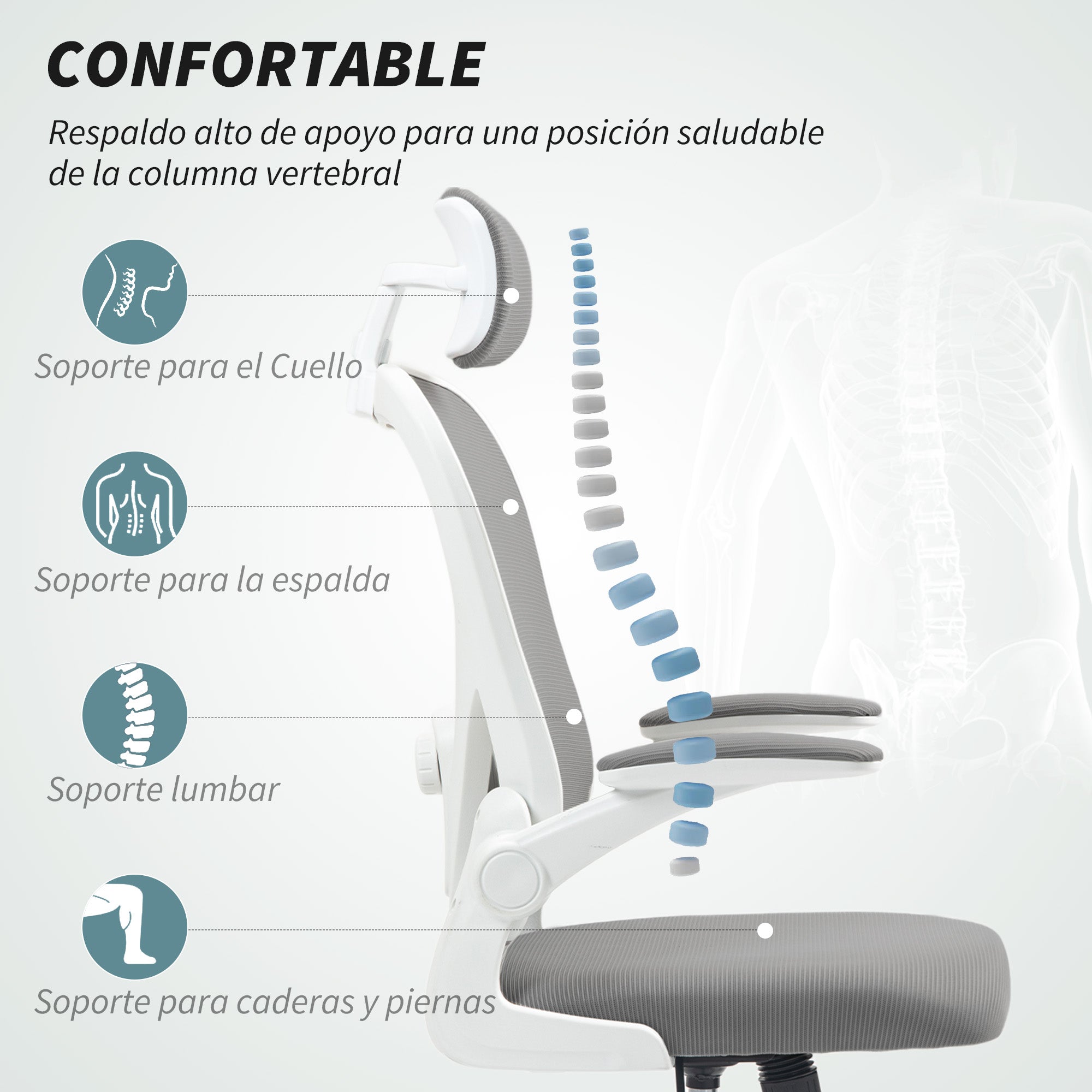 Gray Office Chair Swivel Desk Chair Breathable Mesh with Adjustable Height Adjustable Headrest and Lumbar Support Tilt Office Chair Load 120 kg