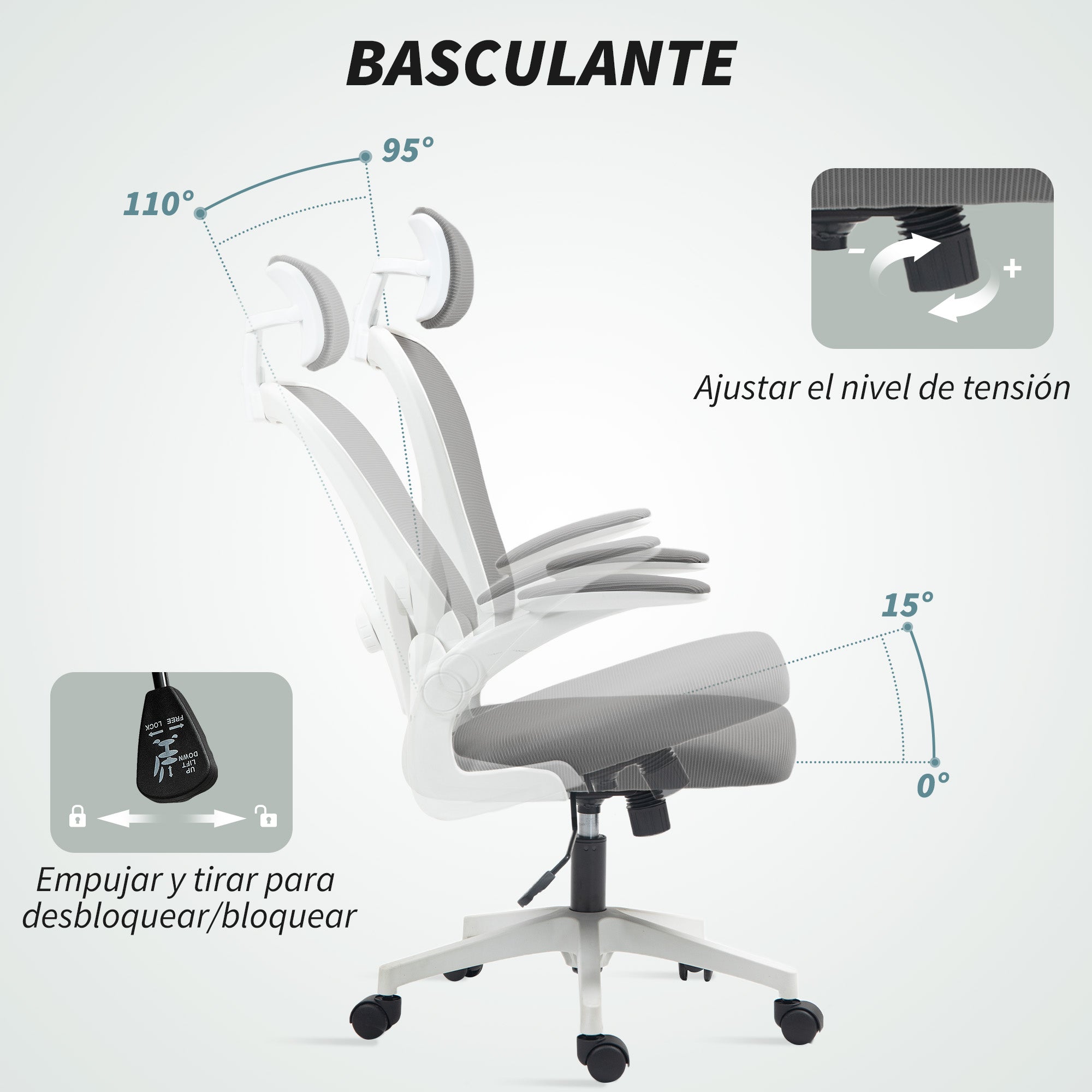 Gray Office Chair Swivel Desk Chair Breathable Mesh with Adjustable Height Adjustable Headrest and Lumbar Support Tilt Office Chair Load 120 kg