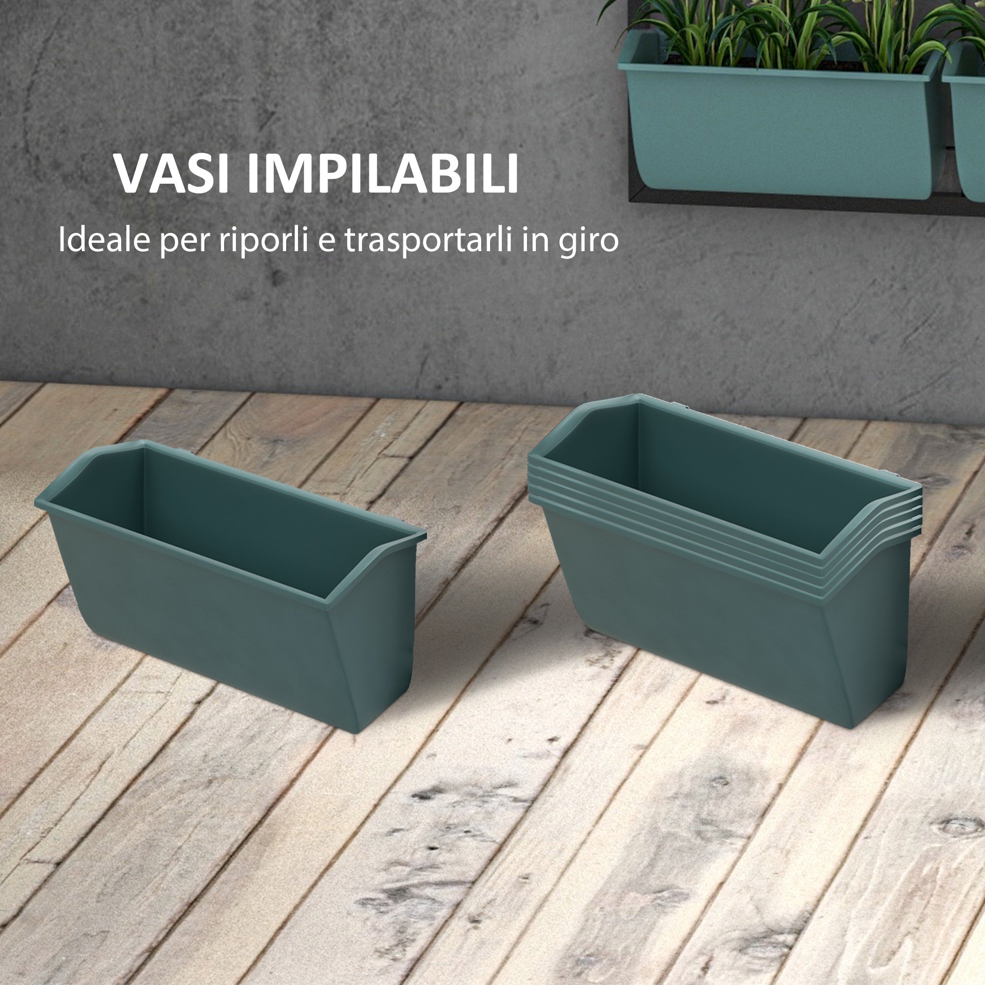 Vertical Outdoor Planter with 3 Levels, 6 Plastic Outdoor Plant Pots with Drainage Holes, Hanging Planters for Flowers and Herbs, 52x14x66 cm, Dark Green