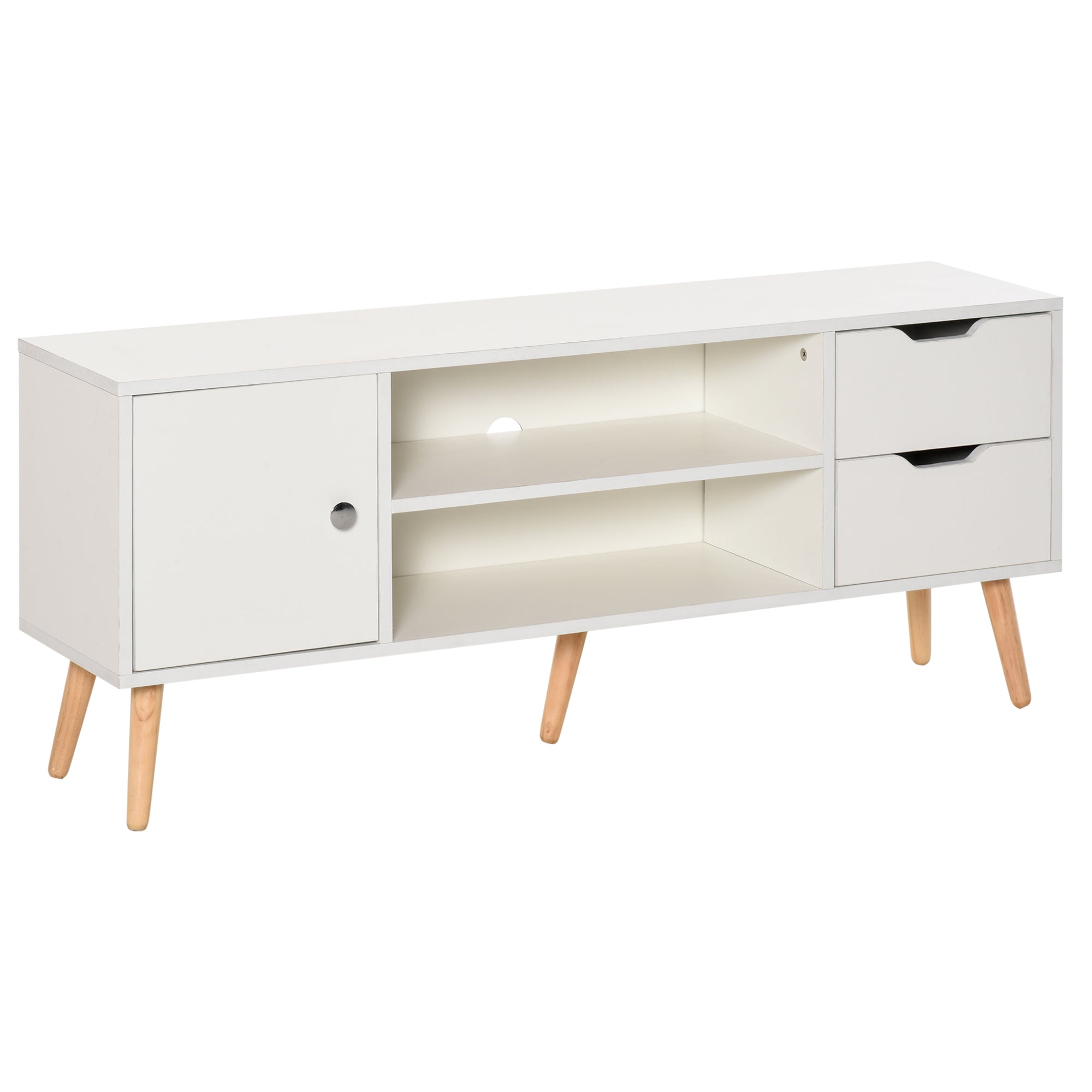 TV Stand for 50" TVs Modern Living Room Table with 2 Open Shelves and 2 Drawers Load 30 kg for Bedroom Room 120x28x44 cm White