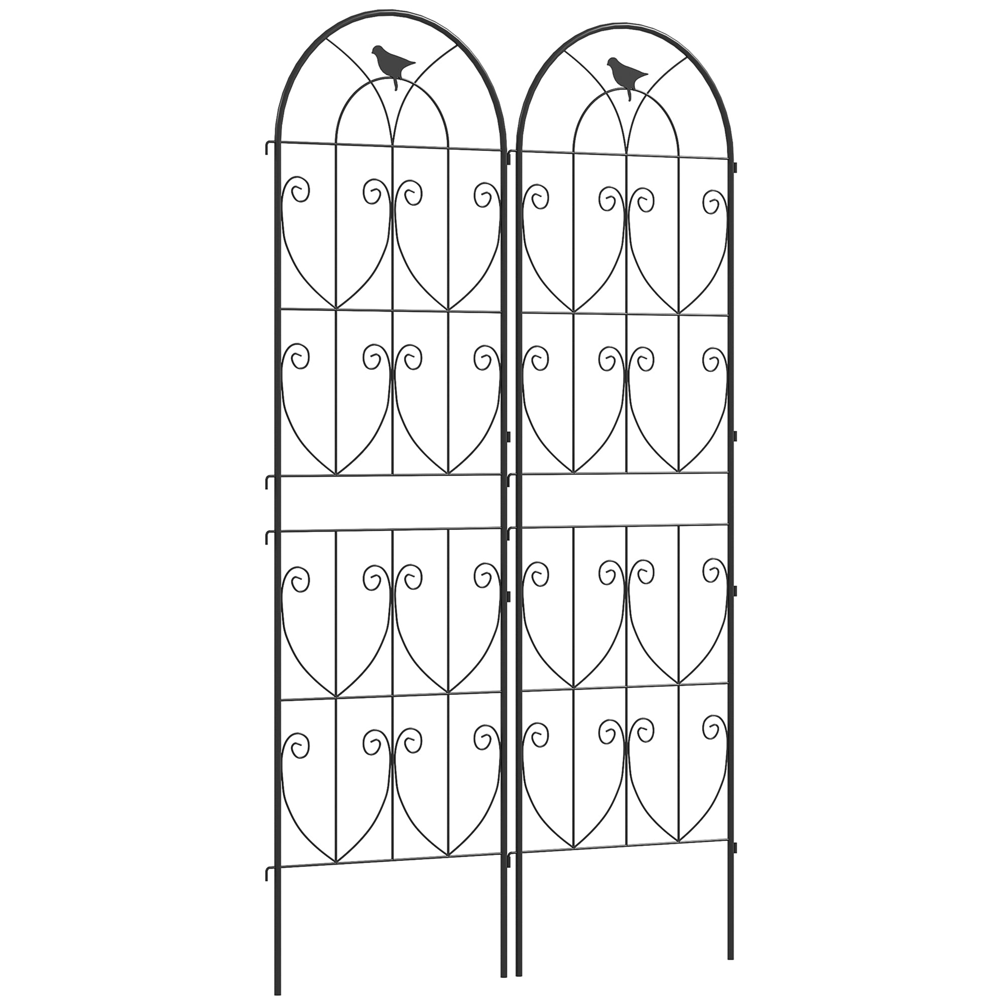 Plant Support with Birds, 2-Pack, Garden Trellis for Vegetables, Vines, Flowers, Made of Metal, 50 x 180 cm, Black