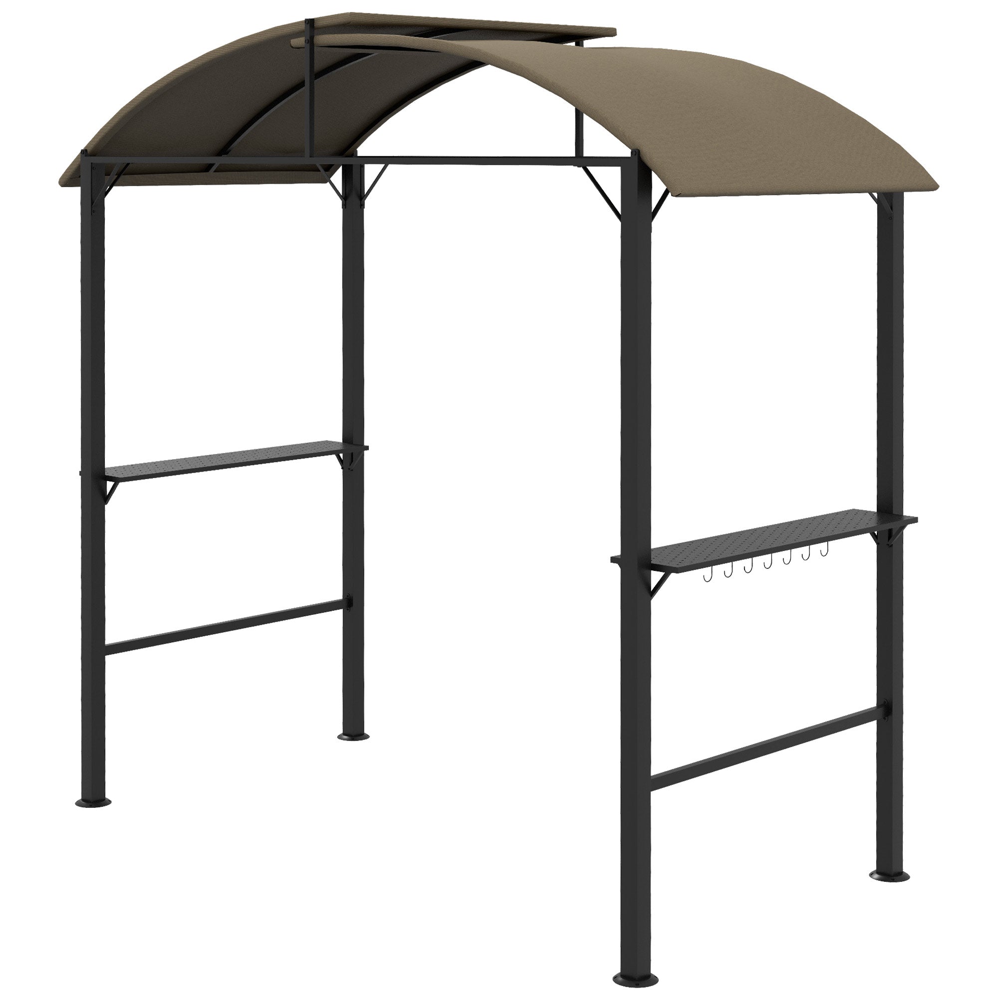 1.1 x 2.3m BBQ Grill Gazebo with Hooks, Grill Canopy Weatherproof Garden Gazebo with Polyester Roof, 2 Side Shelves, for Grills up to 100 cm, Steel, Khaki