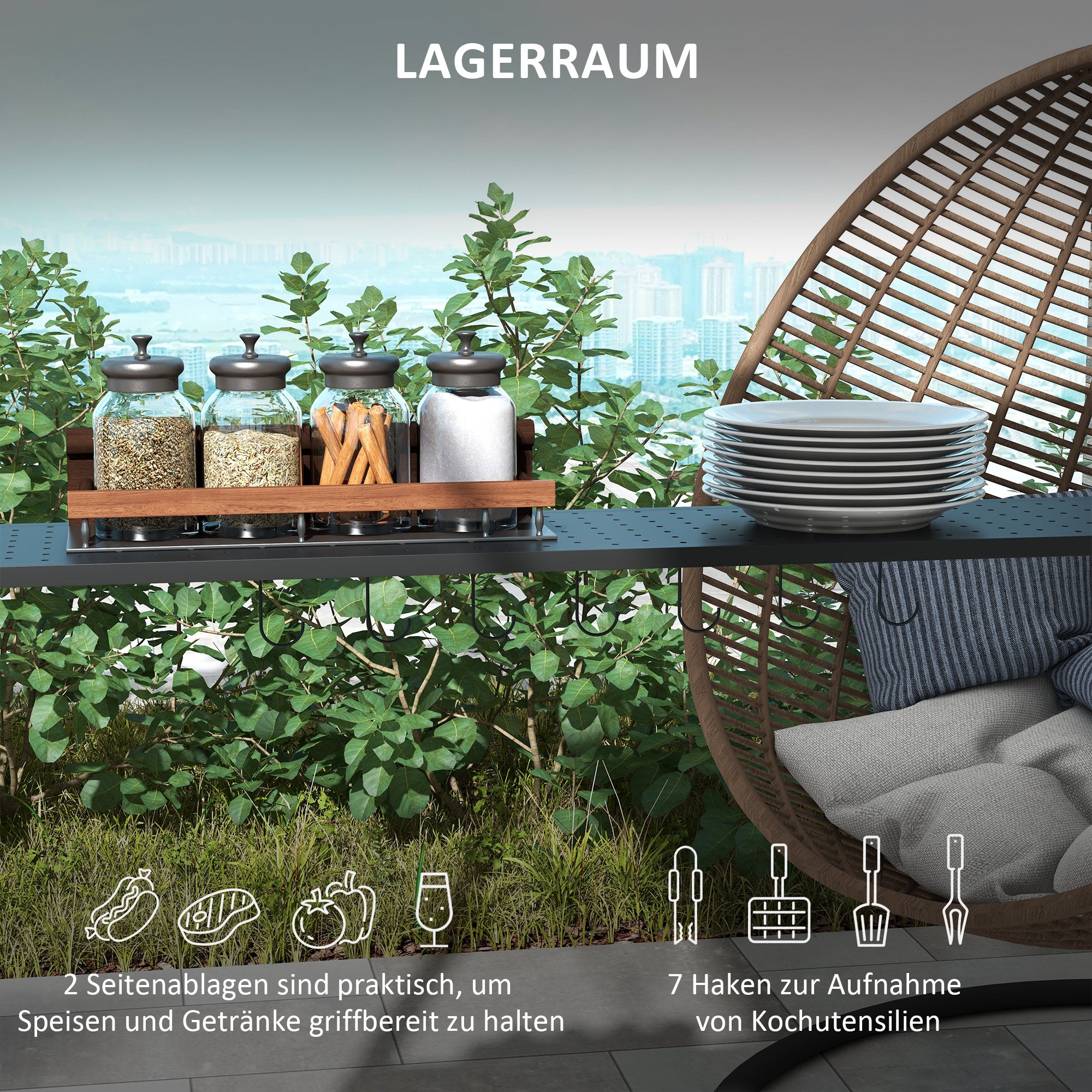 1.1 x 2.3m BBQ Grill Gazebo with Hooks, Grill Canopy Weatherproof Garden Gazebo with Polyester Roof, 2 Side Shelves, for Grills up to 100 cm, Steel, Khaki