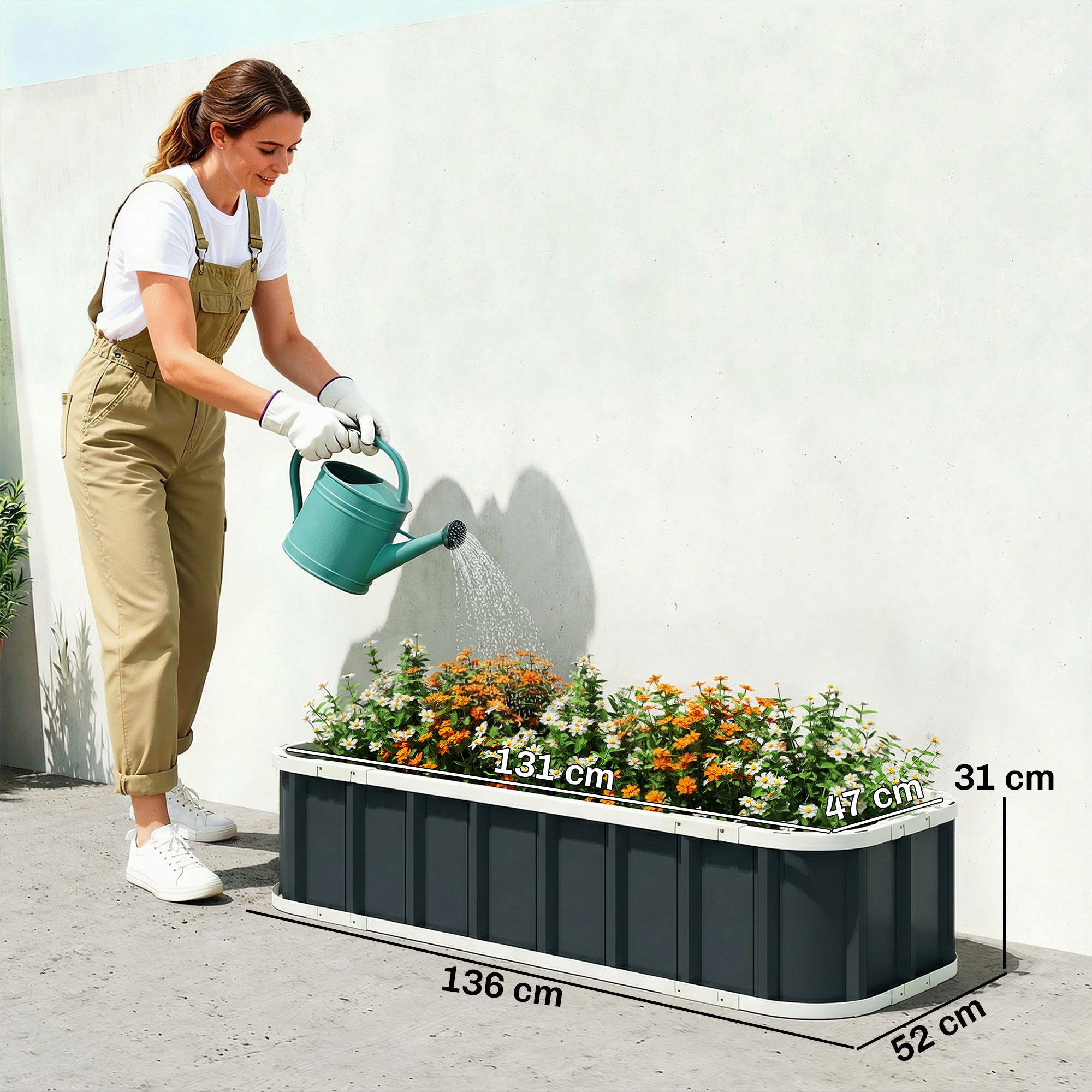 Raised Steel Garden Bed with Snap Locks, Folded-Edge Planter for Herbs, Flowers & Veggies — 53.5 x 20.5 x 12.2 in (136 x 52 x 31 cm)