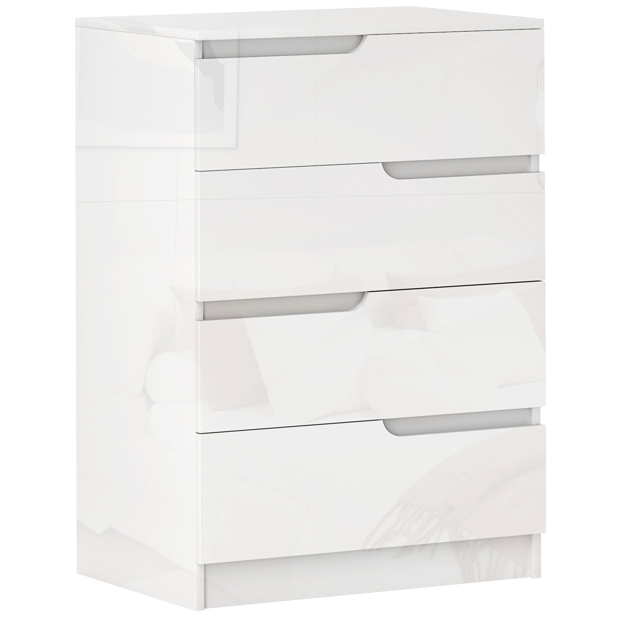 Modern and Minimalist 4-Drawer Dresser, Particle Board Dresser, 60x40x85 cm, Glossy White