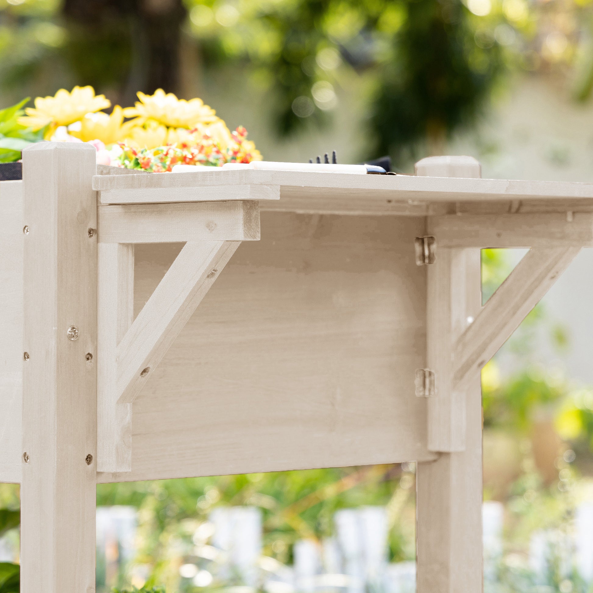 Raised Garden Planter on Wheels - Shelf, Foldable Side Shelf, Irrigation Inserts, Drainage Felt Included - Pre-oiled Spruce Wood dim. 123L x 54W x 87H cm