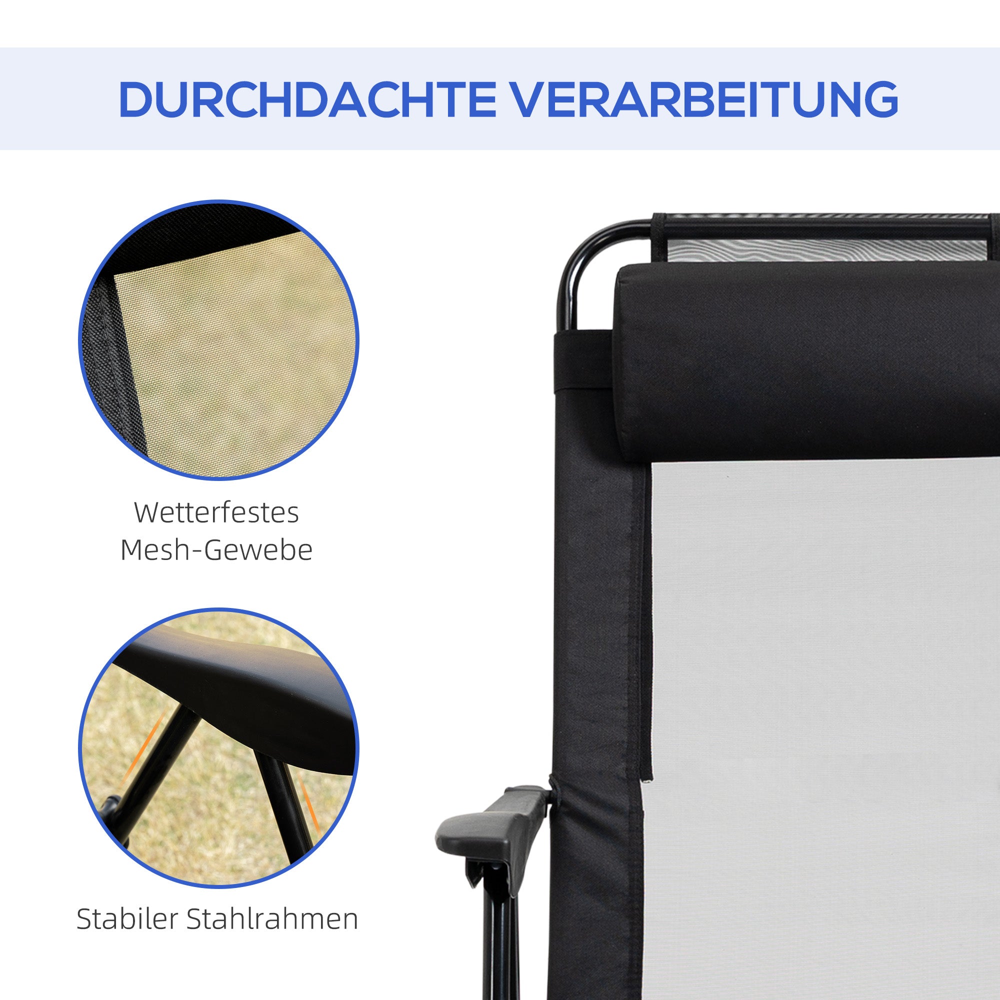 Set of 2 Folding Chairs, Foldable Garden Chair with Adjustable Backrest Armrest Camping Chair for Garden Balcony Up to 120 kg Load Capacity Oxford Black