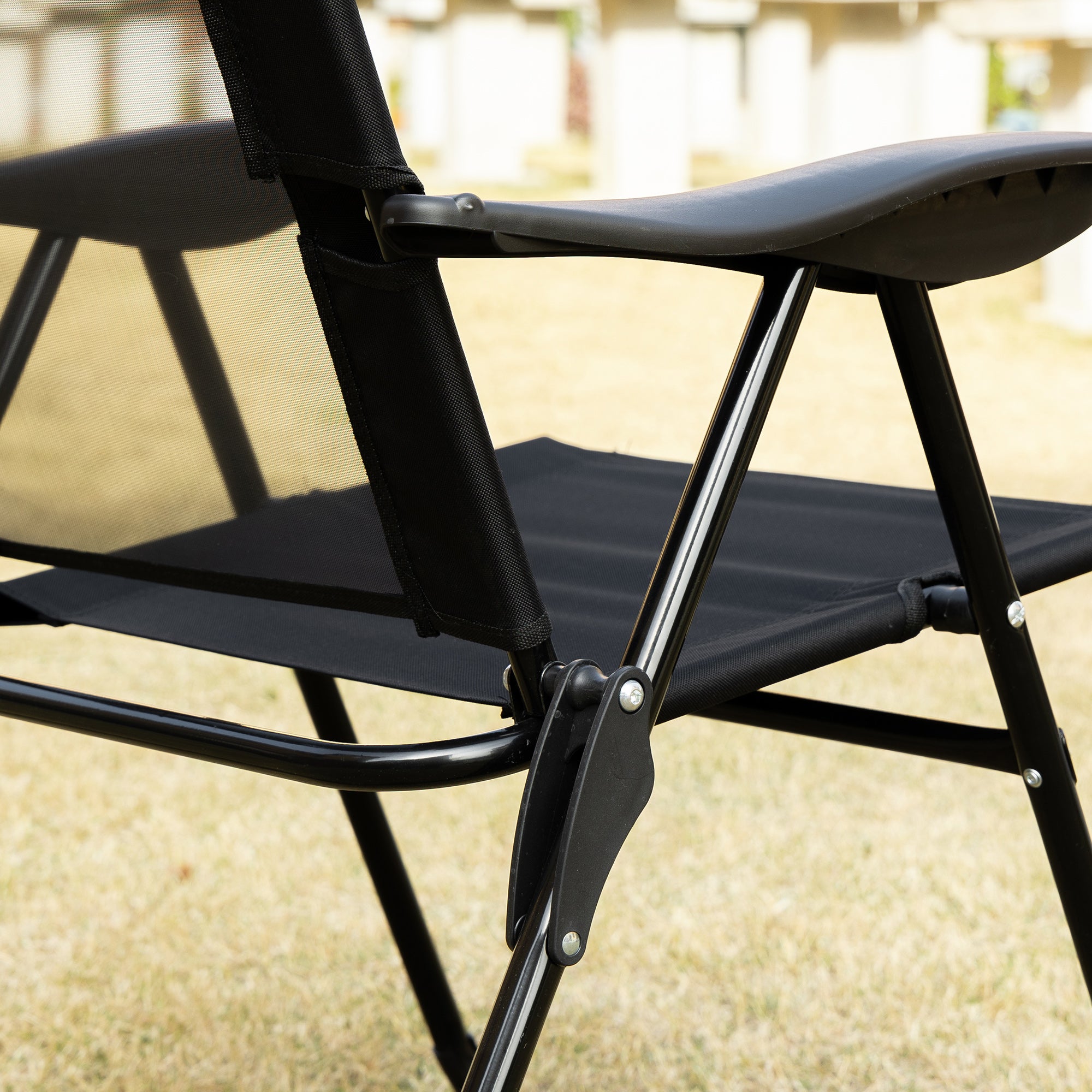 Set of 2 Folding Chairs, Foldable Garden Chair with Adjustable Backrest Armrest Camping Chair for Garden Balcony Up to 120 kg Load Capacity Oxford Black