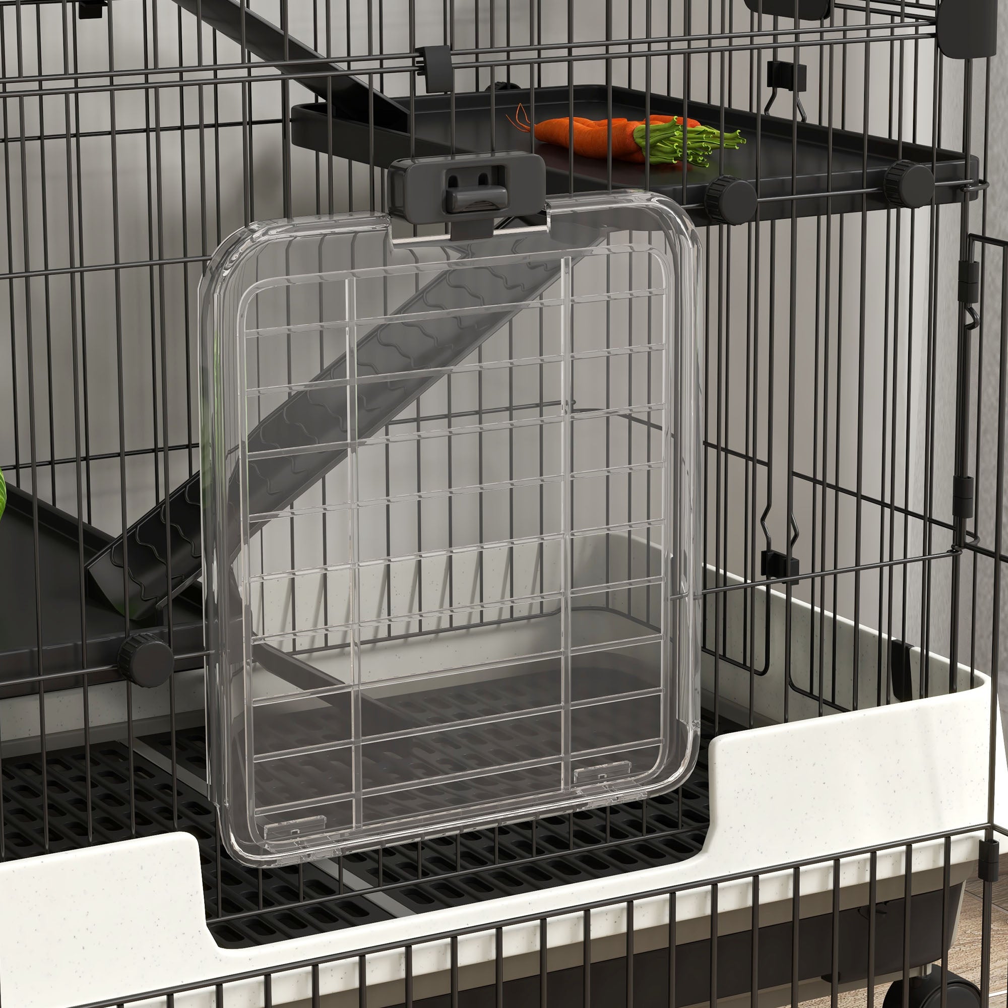 Small Animal Cage on Wheels 3 Removable Platforms 3 Ramps, Removable Bottom Tray Metal PP 182 x 81 x 114 cm Black