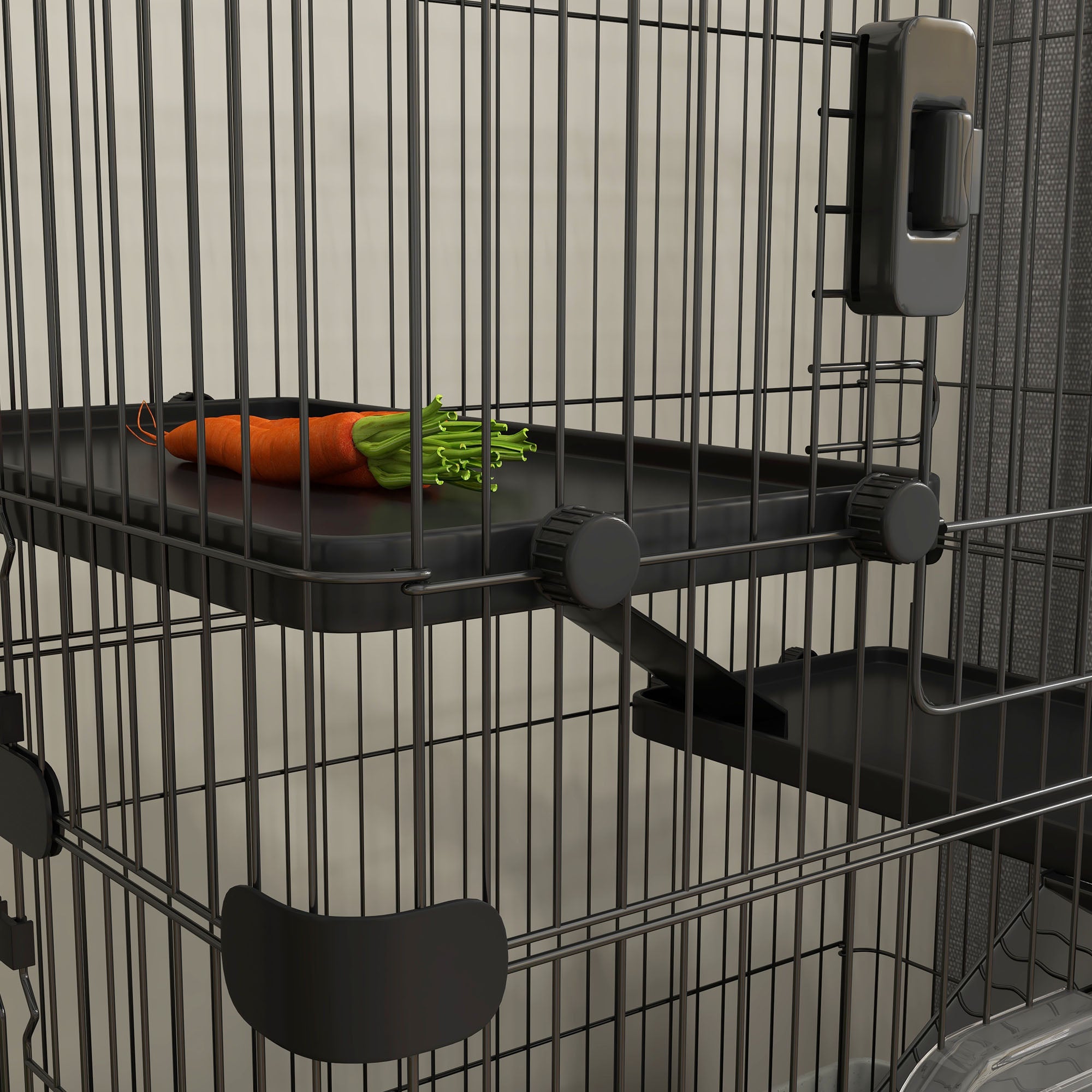 Small Animal Cage on Wheels 3 Removable Platforms 3 Ramps, Removable Bottom Tray Metal PP 182 x 81 x 114 cm Black