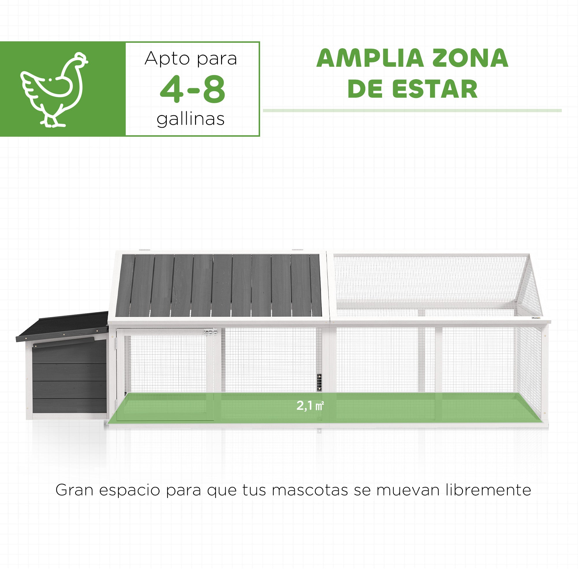 Outdoor Chicken Coop 240x112.5x76 cm Wooden Chicken Coop with Flip-Top Roof Enclosure Lockable Doors and Nesting Box for Chickens Rabbits Ducks White and Gray