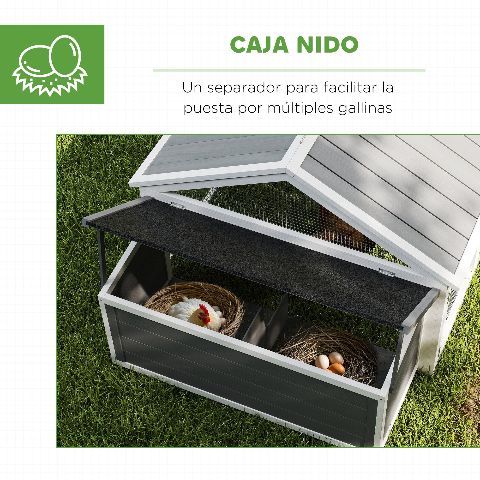 Outdoor Chicken Coop 240x112.5x76 cm Wooden Chicken Coop with Flip-Top Roof Enclosure Lockable Doors and Nesting Box for Chickens Rabbits Ducks White and Gray
