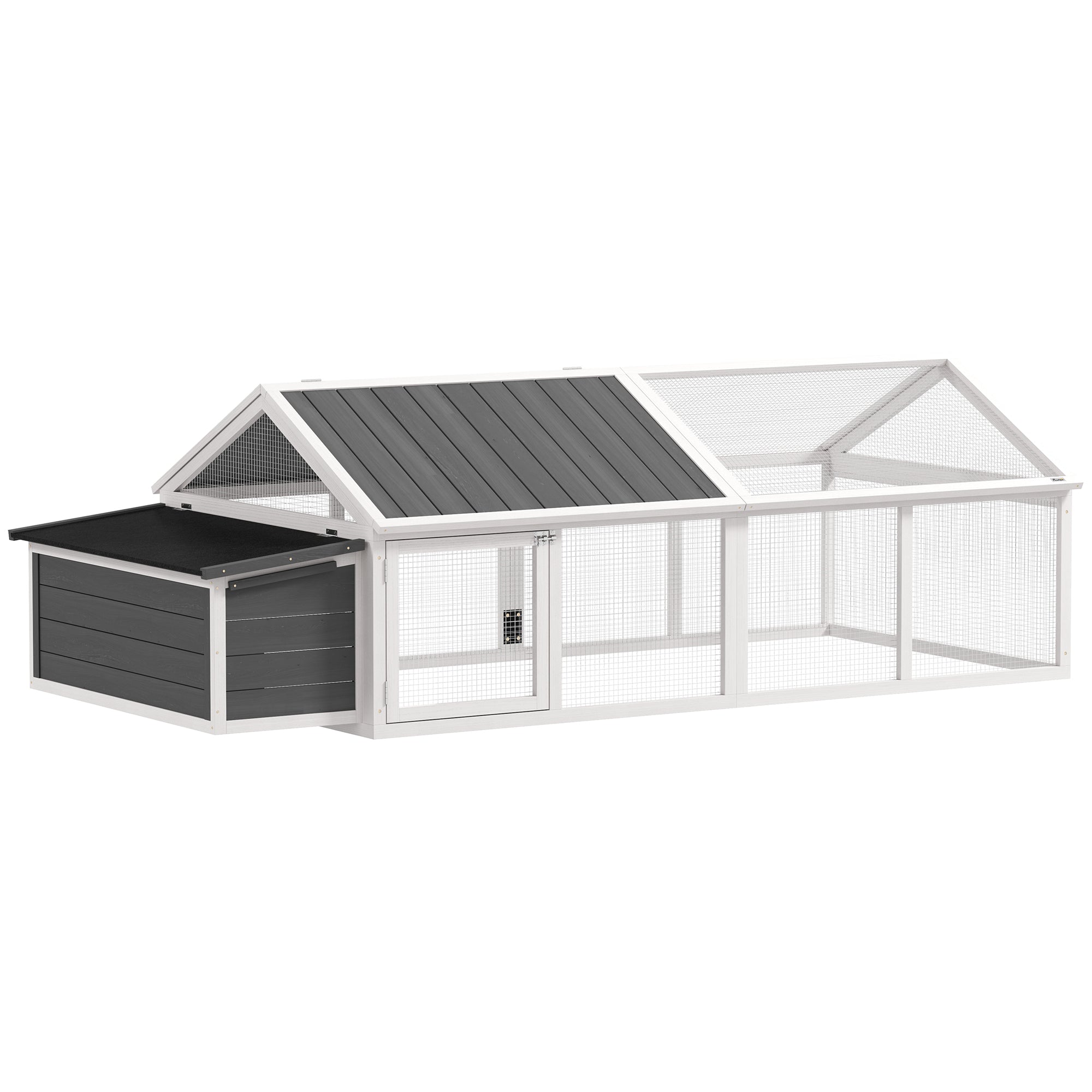 Outdoor Chicken Coop 240x112.5x76 cm Wooden Chicken Coop with Flip-Top Roof Enclosure Lockable Doors and Nesting Box for Chickens Rabbits Ducks White and Gray