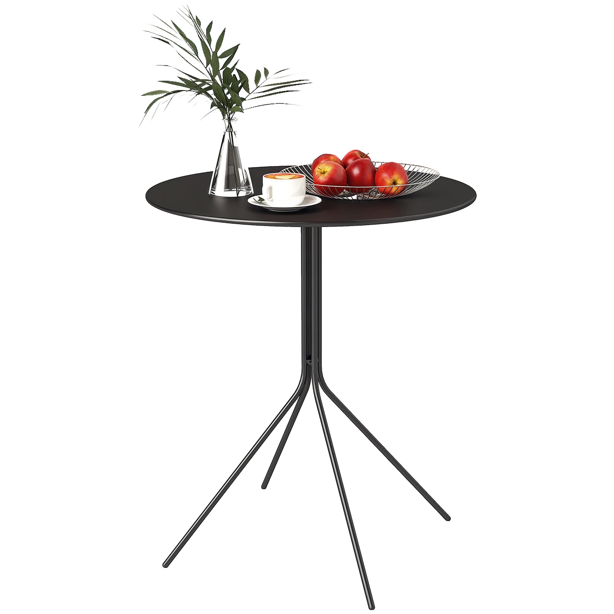 Folding Garden Table Ø60 x 71 cm, Weather-resistant Steel Patio Table, Round Side Table with Foot Pads, Outdoor Dining Table, Camping Table, Patio Table for Garden Terrace Balcony Black